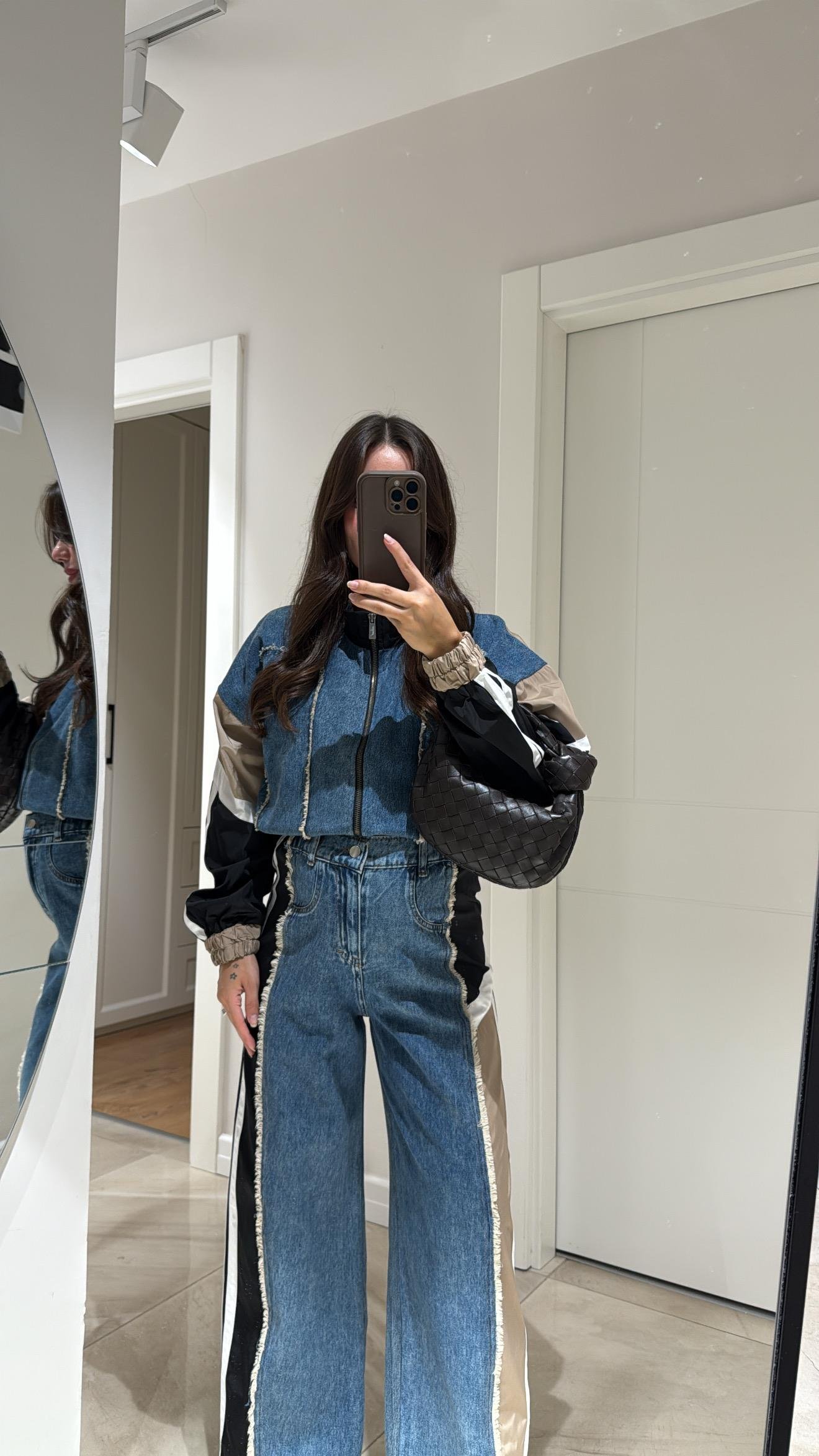 Bej Paraşüt Kumaş Püsküllü Denim Takım