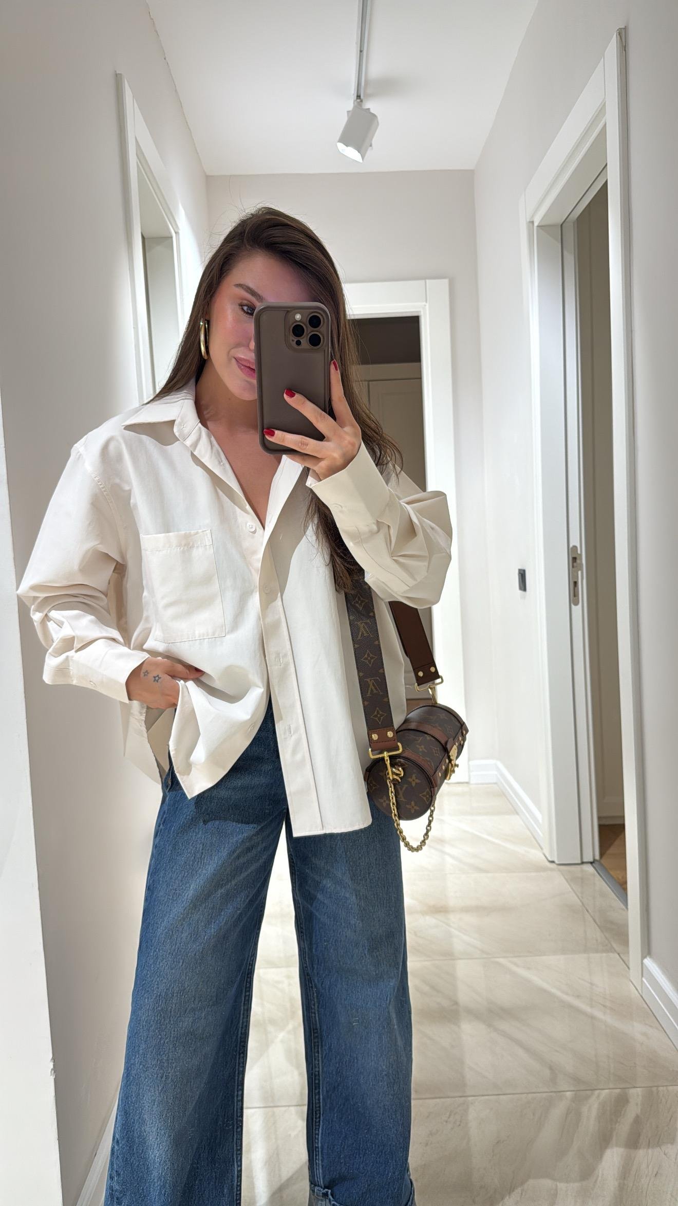 Bej Tek Cepli Poplin Kumaş Ravi Gömlek