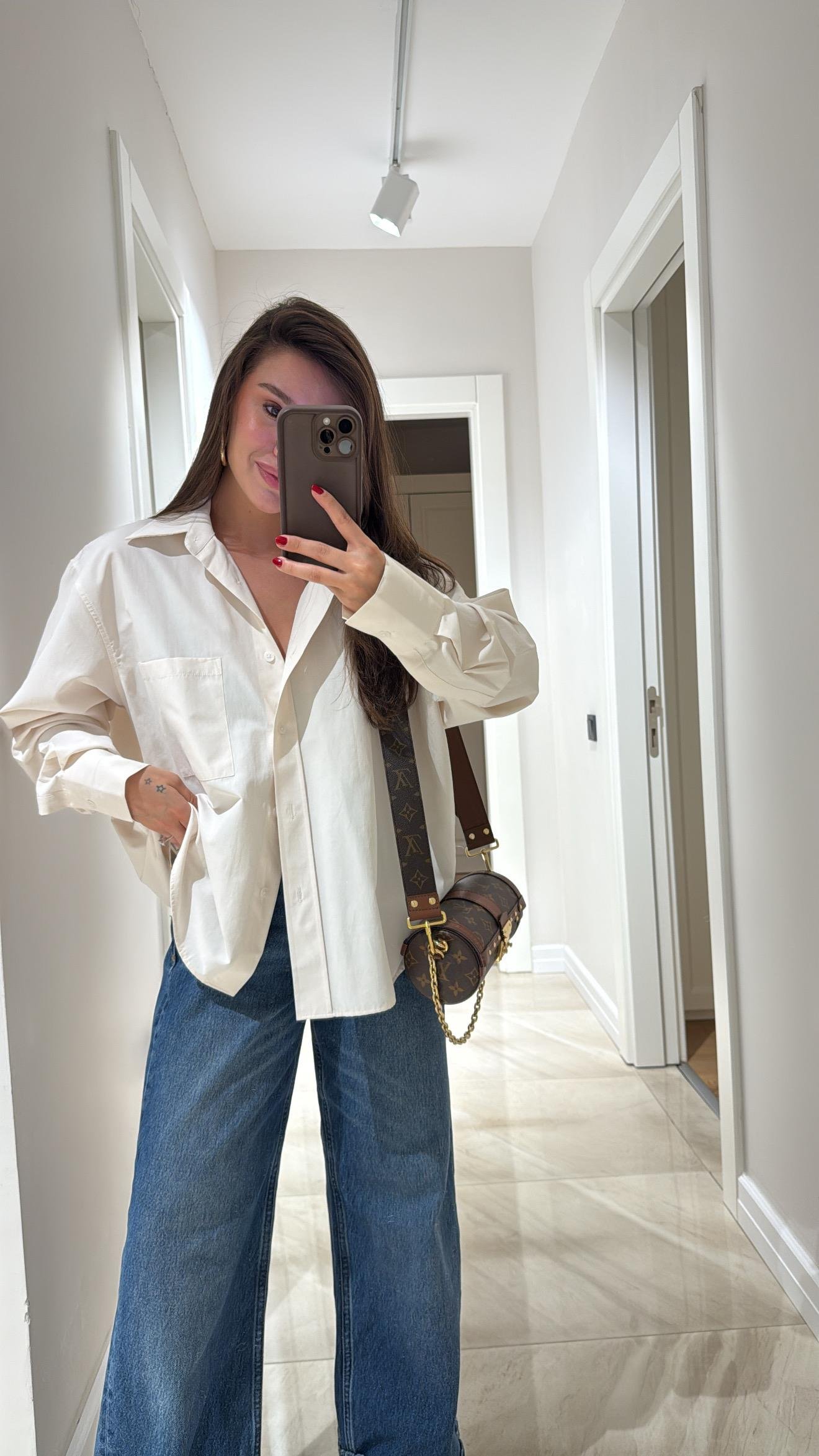 Bej Tek Cepli Poplin Kumaş Ravi Gömlek