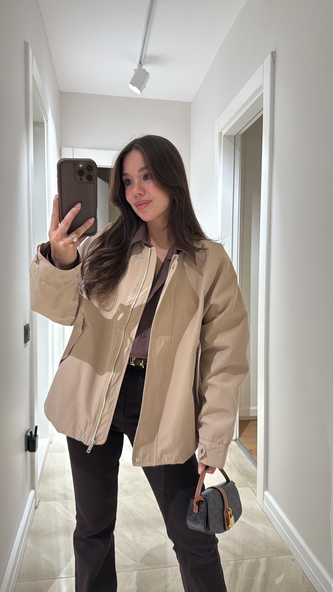 Bej Yan Cepli Marka Model Bomber Ceket