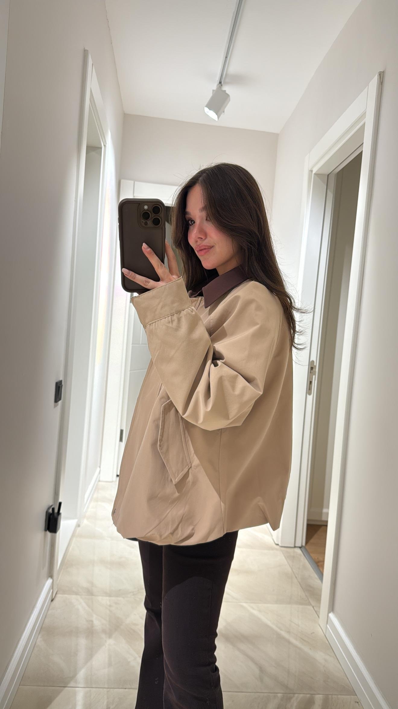 Bej Yan Cepli Marka Model Bomber Ceket