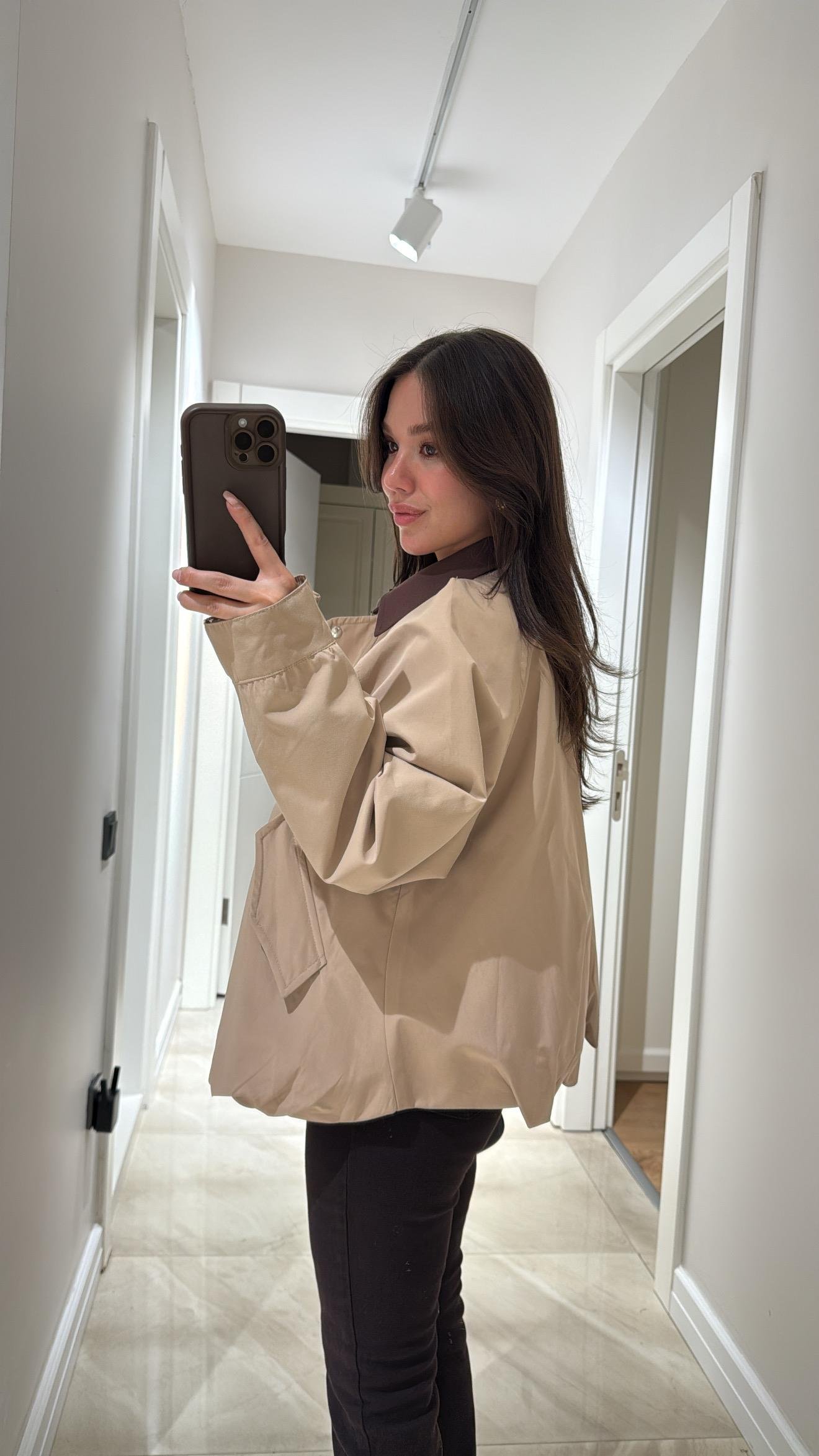 Bej Yan Cepli Marka Model Bomber Ceket