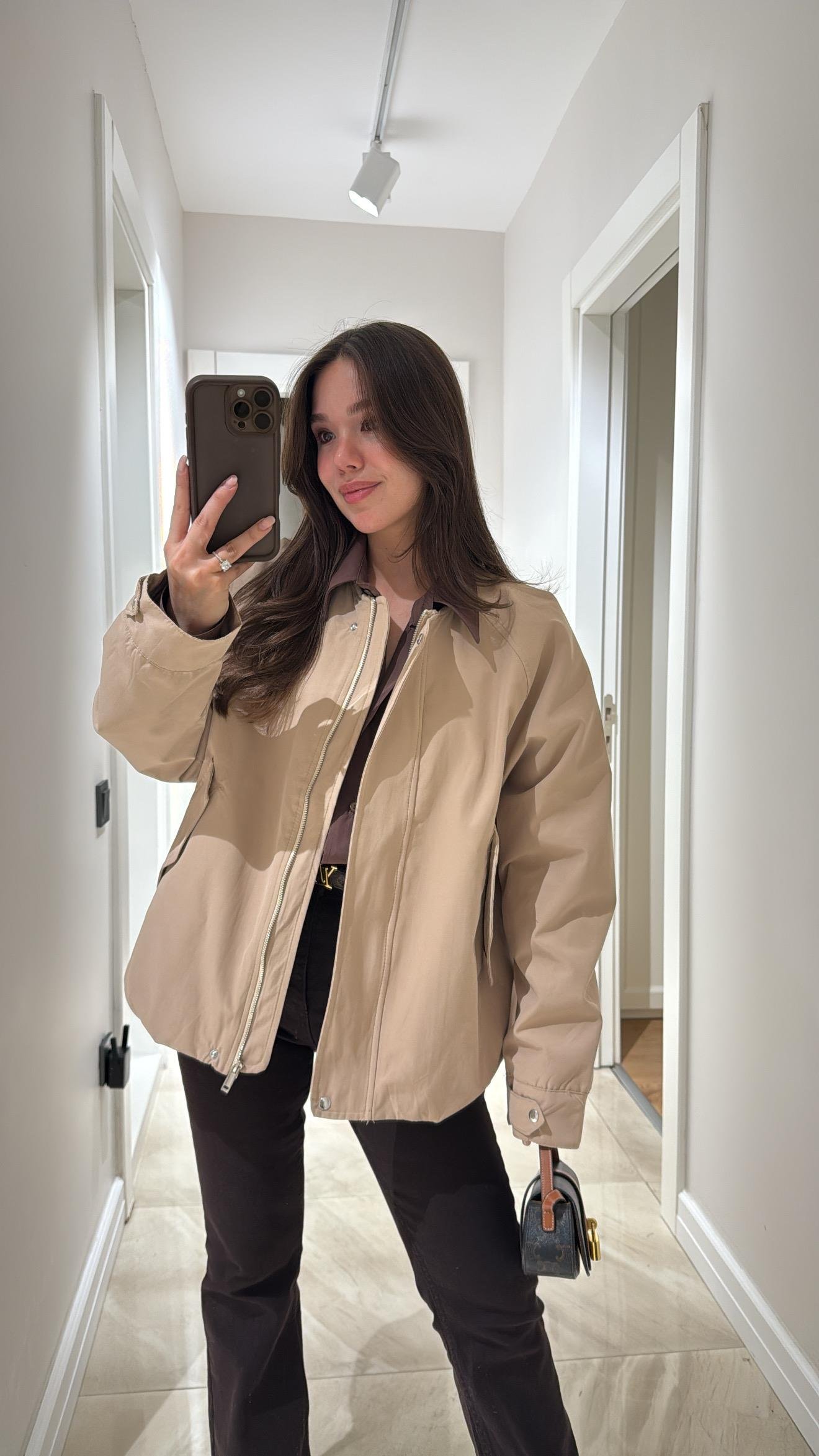 Bej Yan Cepli Marka Model Bomber Ceket