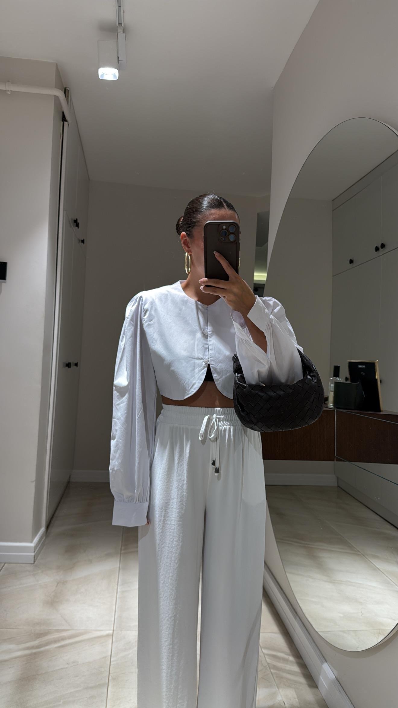 Yeşil Bel Detaylı Düğmeli Crop Gömlek