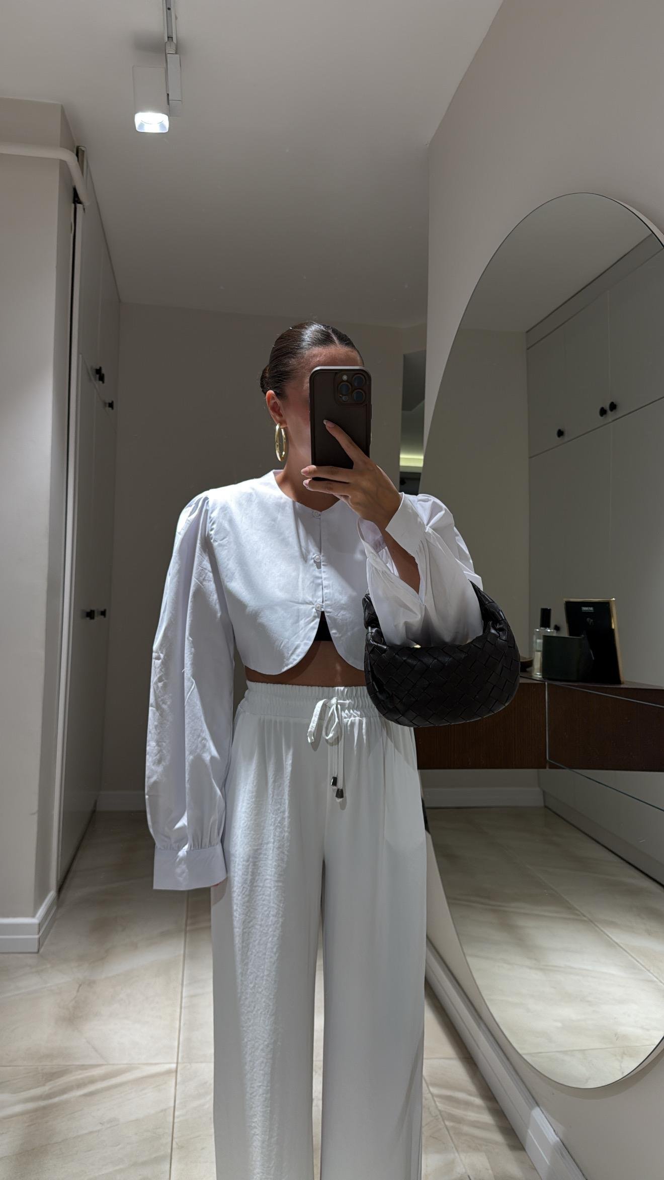 Yeşil Bel Detaylı Düğmeli Crop Gömlek