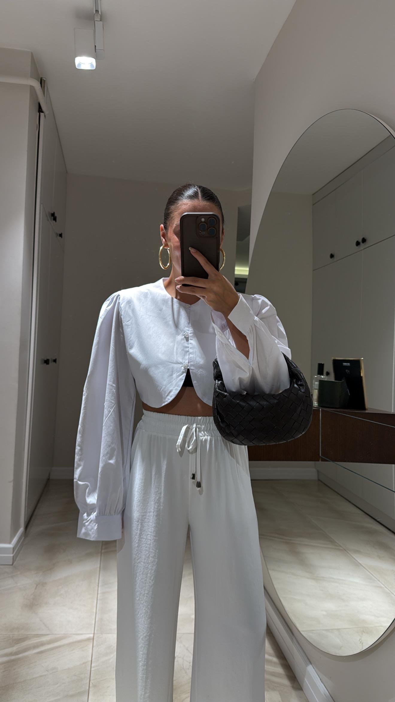 Yeşil Bel Detaylı Düğmeli Crop Gömlek