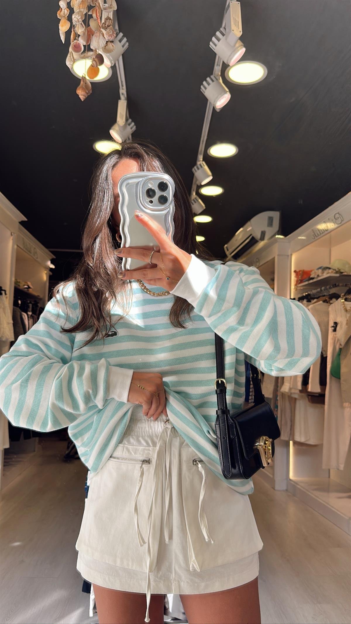 Beyaz Cep Fermuarlı Mini Dilvin Etek 