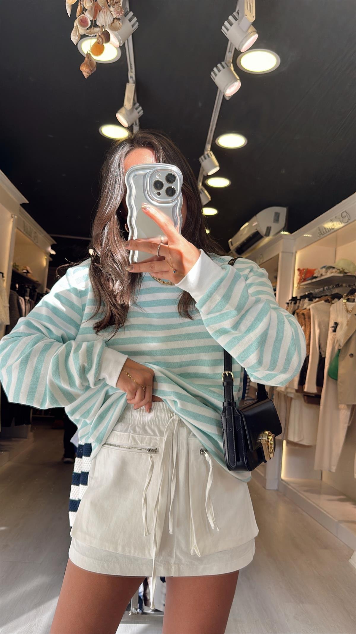 Beyaz Cep Fermuarlı Mini Dilvin Etek 