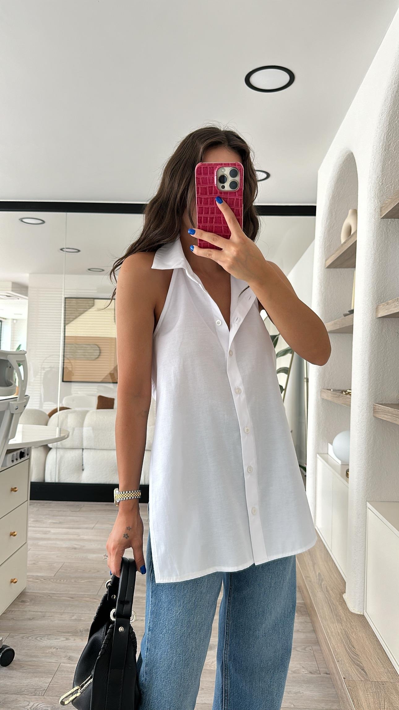 Beyaz Sırt Bağlamalı Gömlek