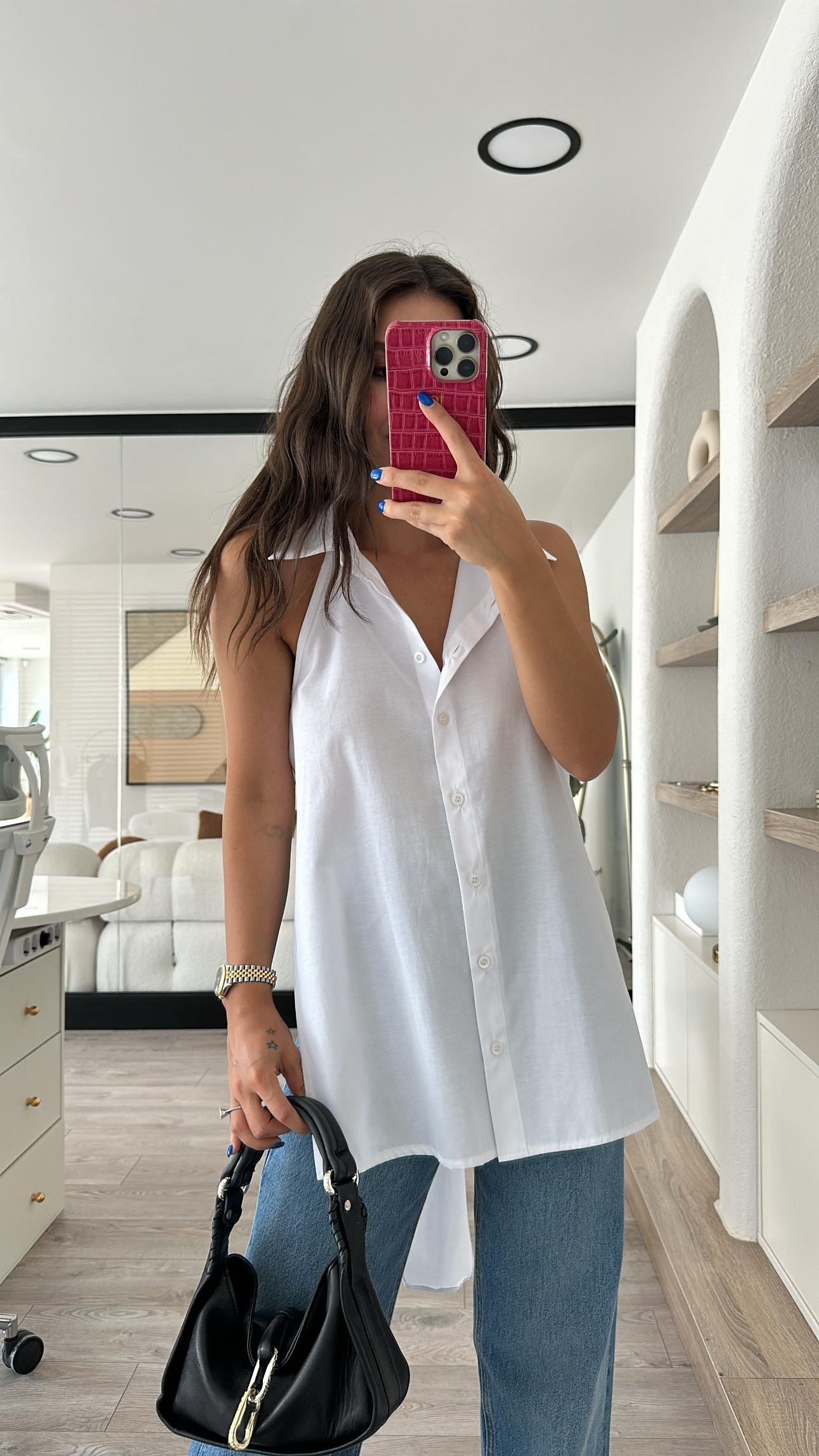 Beyaz Sırt Bağlamalı Gömlek