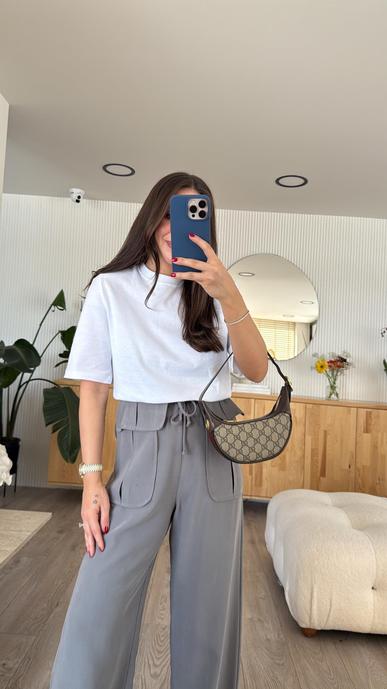 Beyaz Vatkalı Marka Model Basic Tshirt