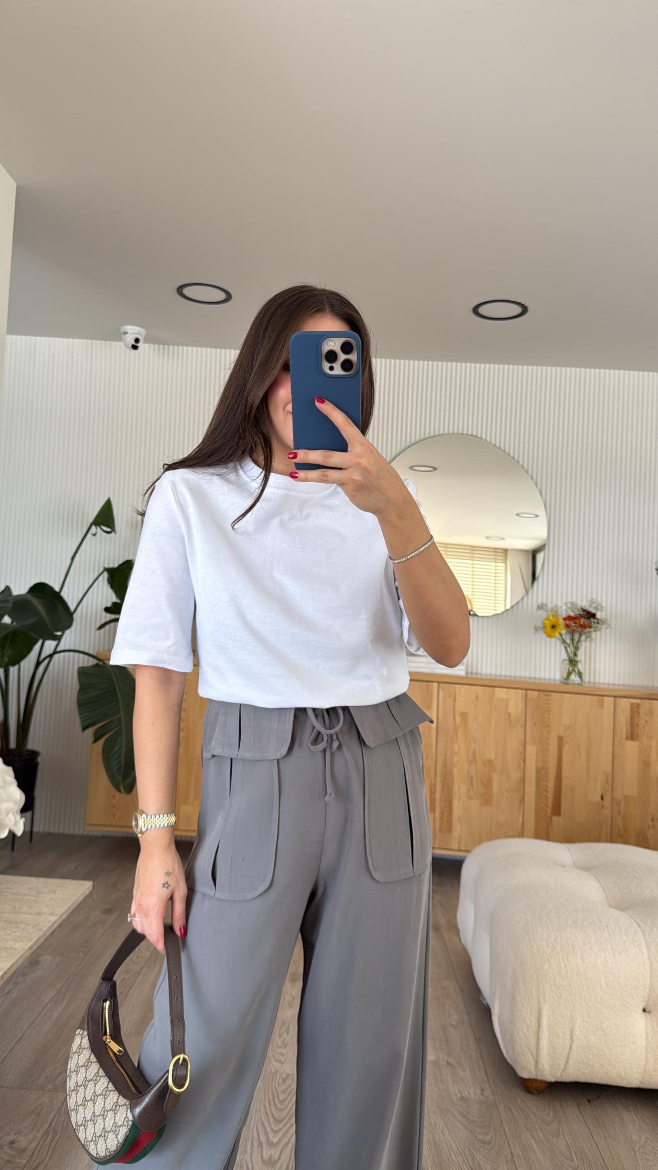 Beyaz Vatkalı Marka Model Basic Tshirt