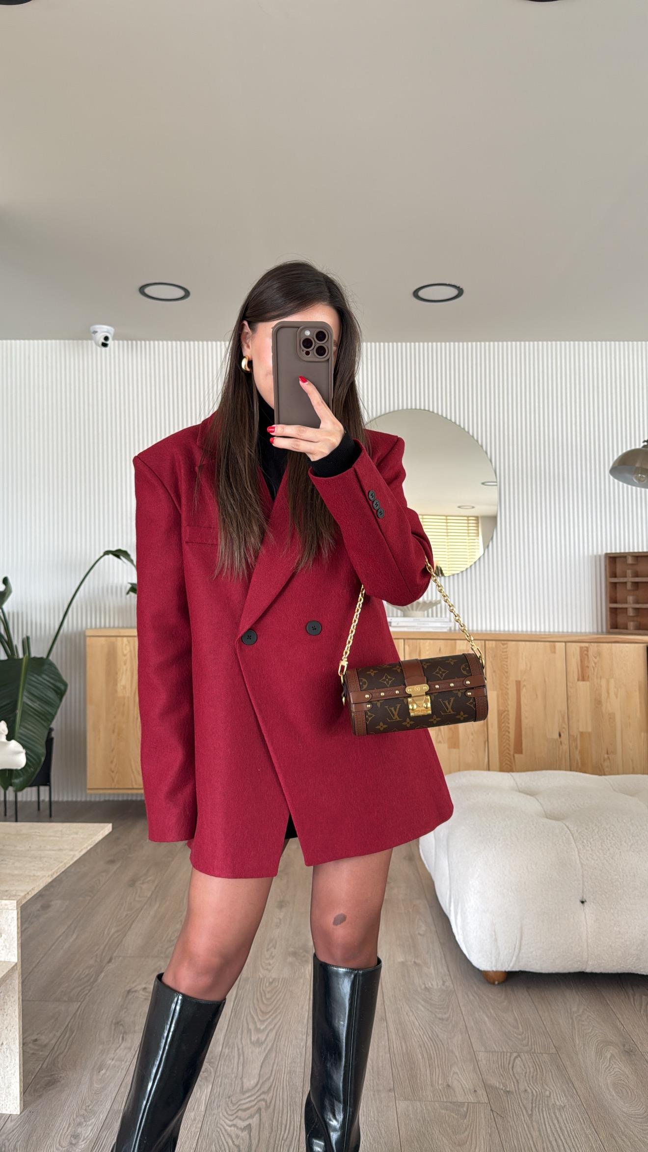 Bordo Çift Dügmeli Kaşe Ceket 