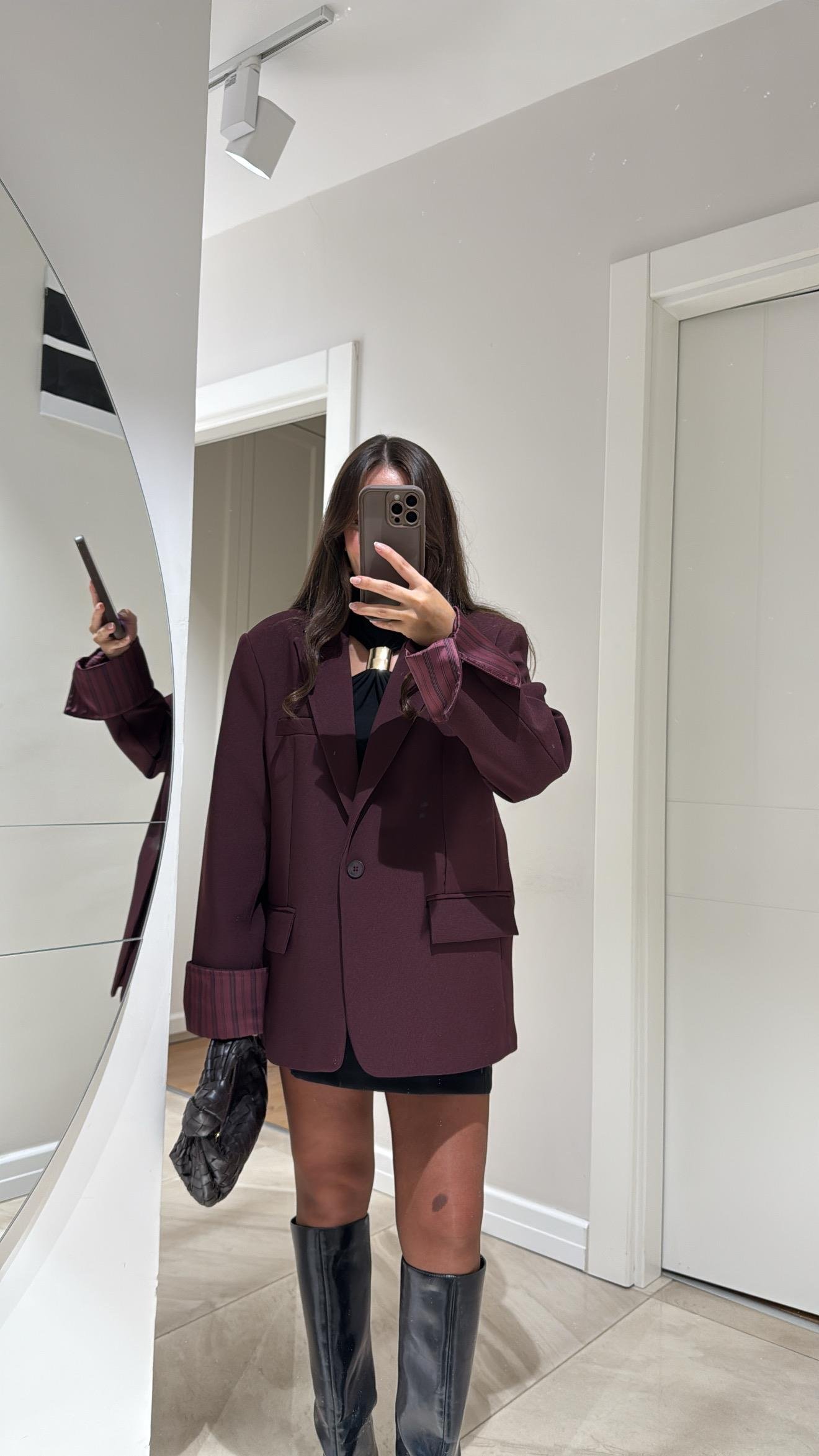 Bordo Çizgili Astarlı Dikiş Detaylı Blazer Ceket