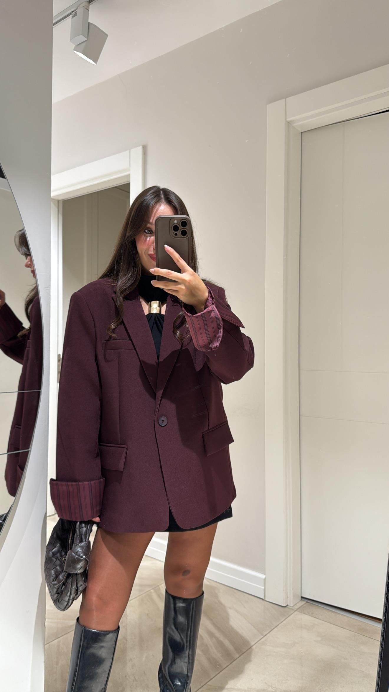 Bordo Çizgili Astarlı Dikiş Detaylı Blazer Ceket