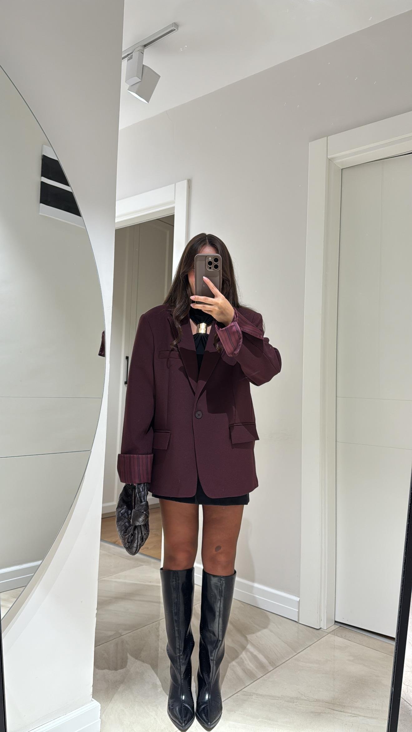 Bordo Çizgili Astarlı Dikiş Detaylı Blazer Ceket