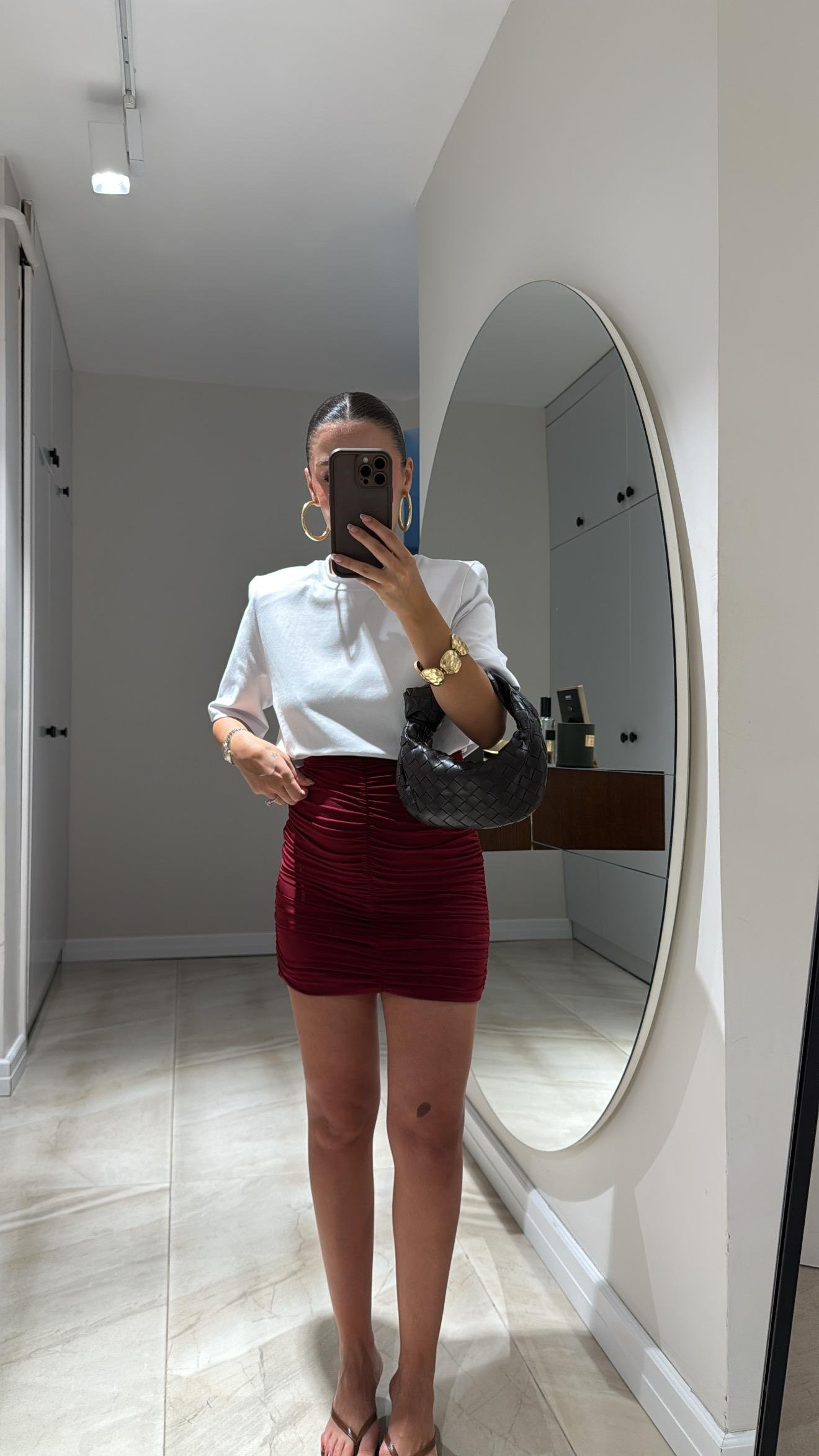 Bordo Drapeli Mini Etek 