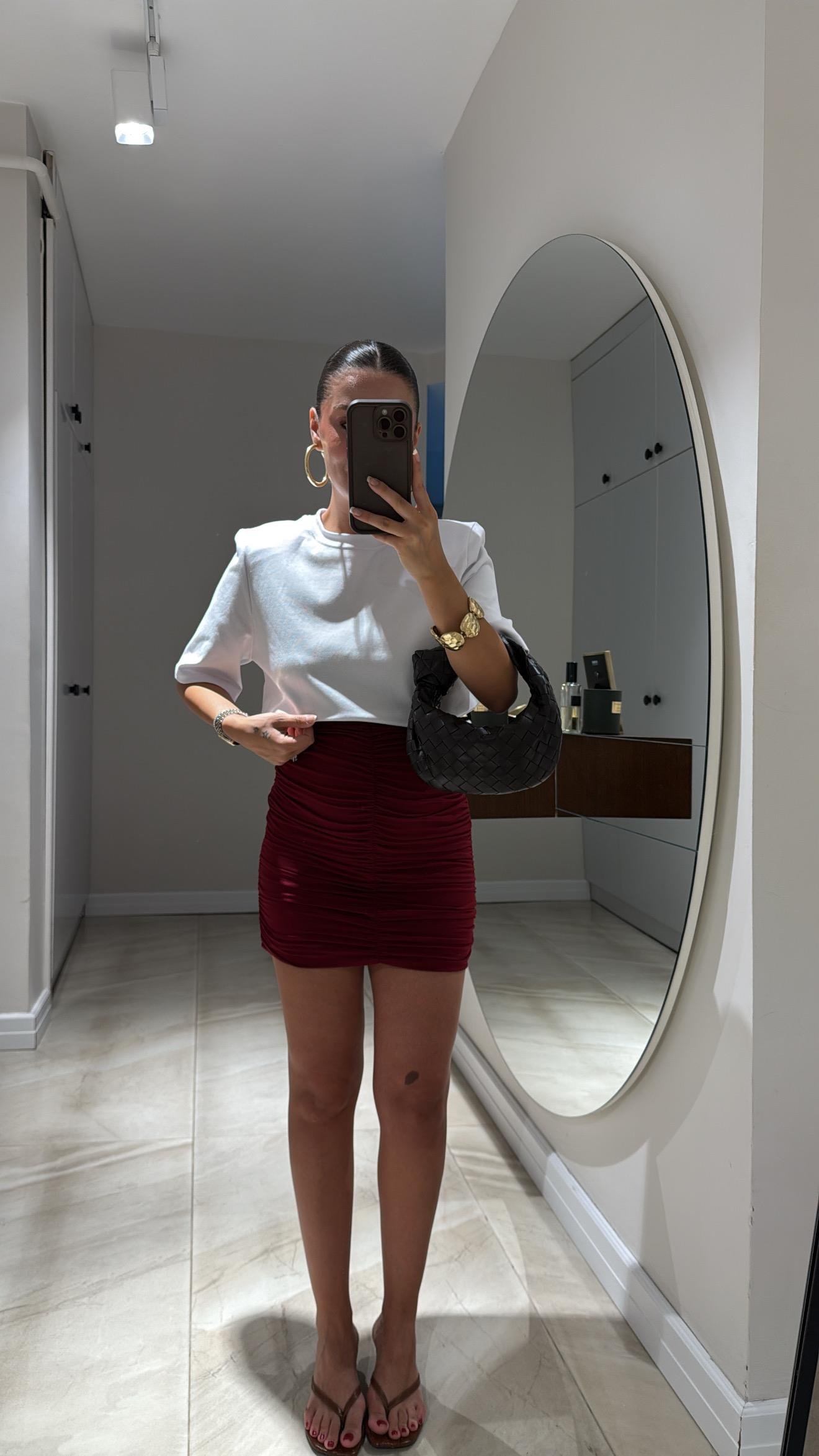 Bordo Drapeli Mini Etek 