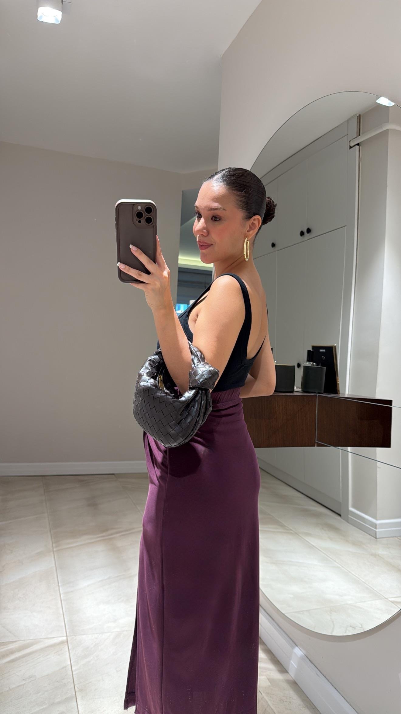 Bordo Düğüm Detaylı Yırtmaçlı Marka Model Etek