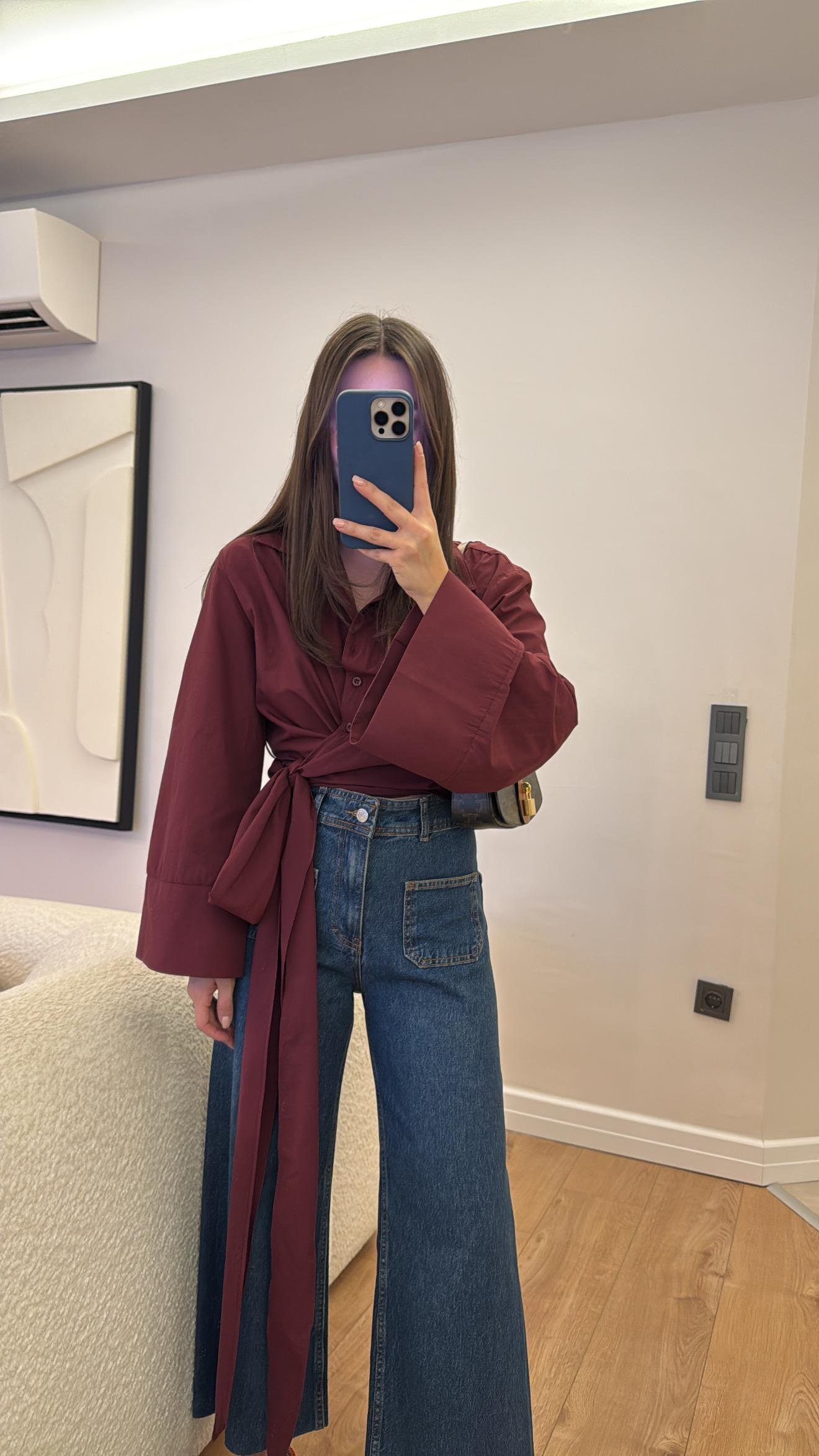 Bordo Geniş Kol Detaylı Bağlamalı Gömlek