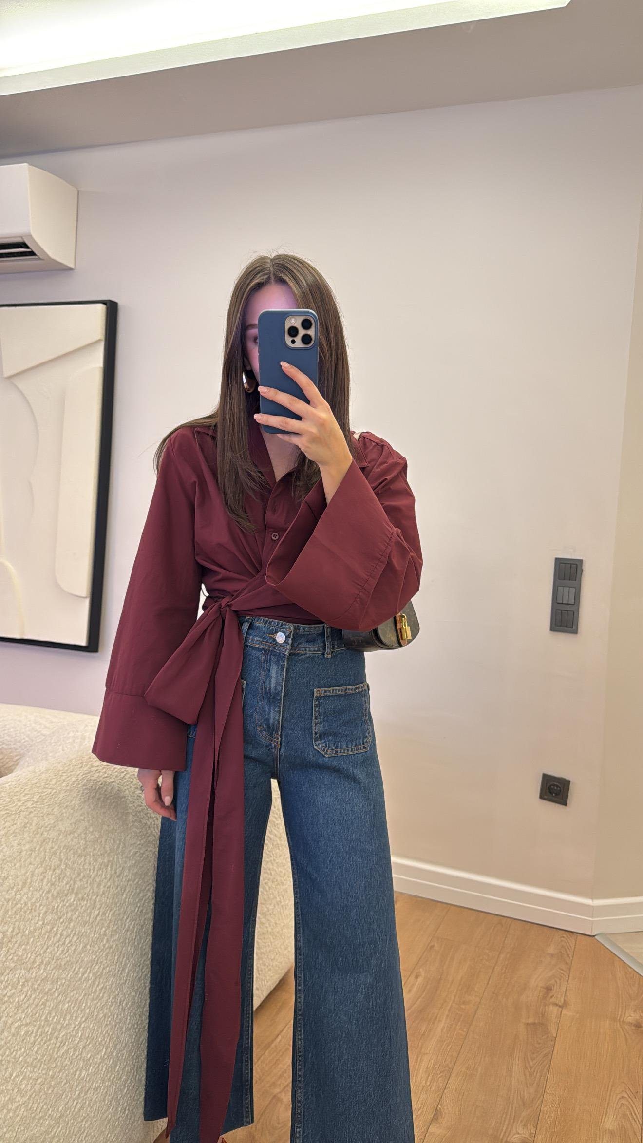 Bordo Geniş Kol Detaylı Bağlamalı Gömlek