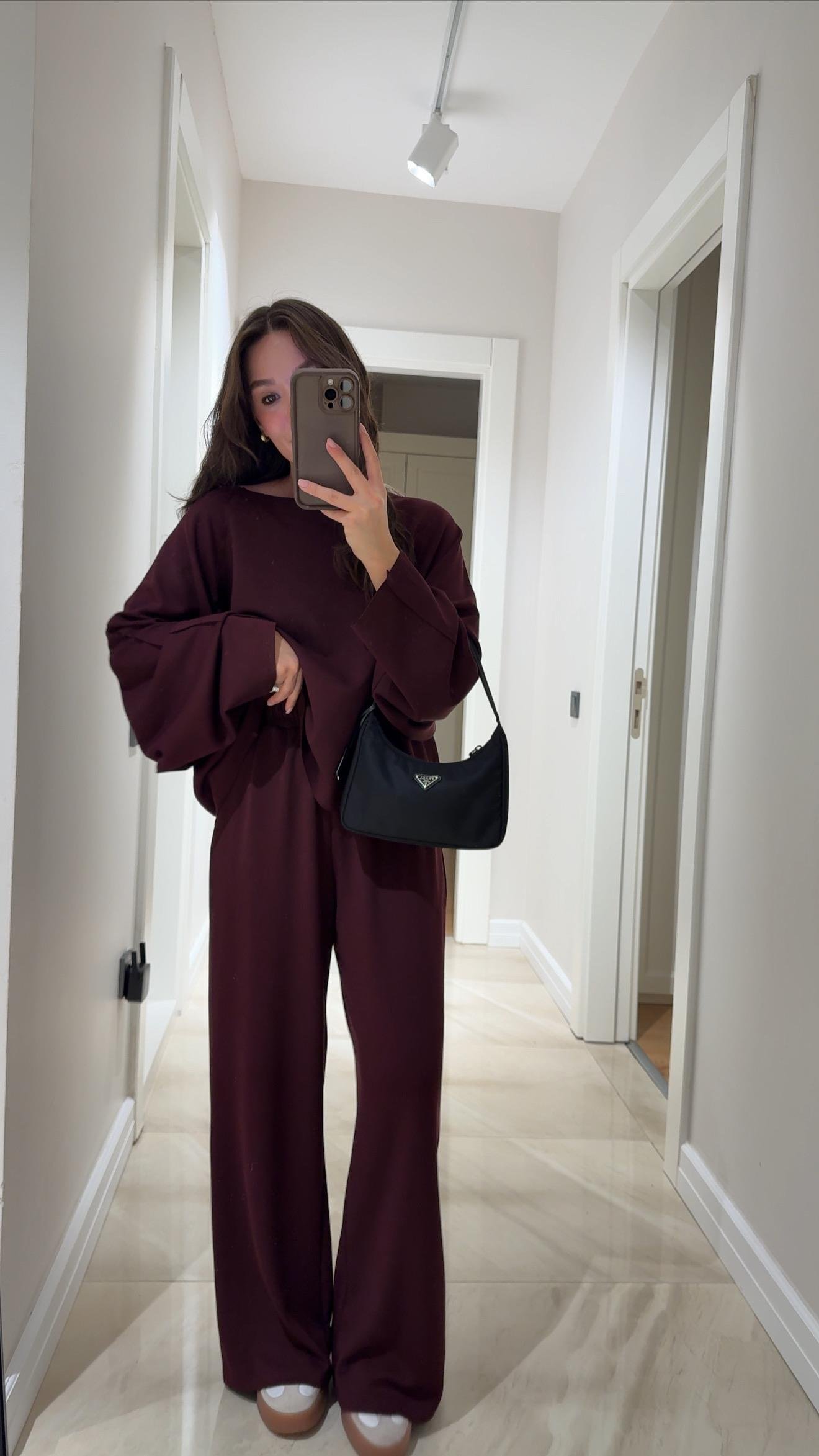 Bordo Kesik Detaylı Sweat Modal Takım