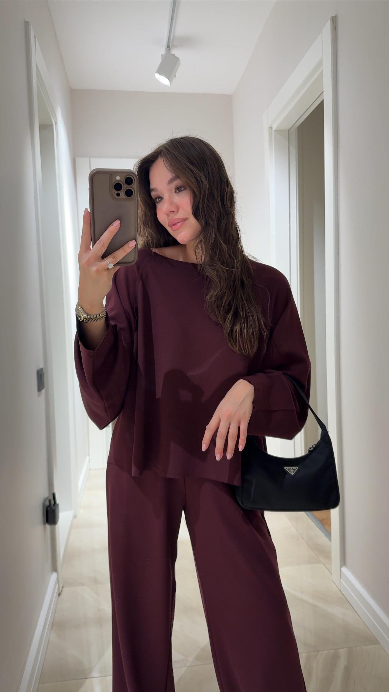 Bordo Kesik Detaylı Sweat Modal Takım