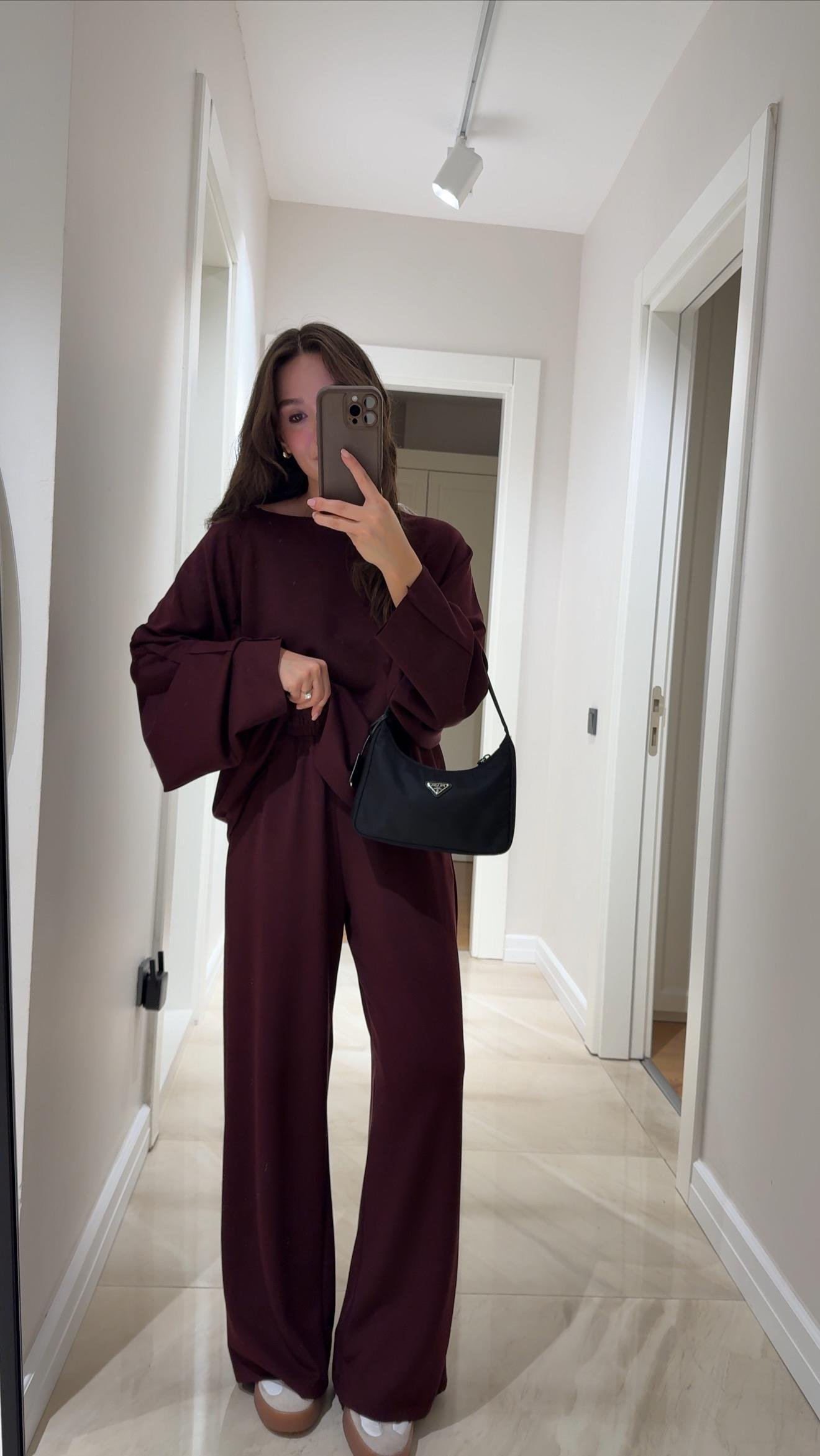 Bordo Kesik Detaylı Sweat Modal Takım