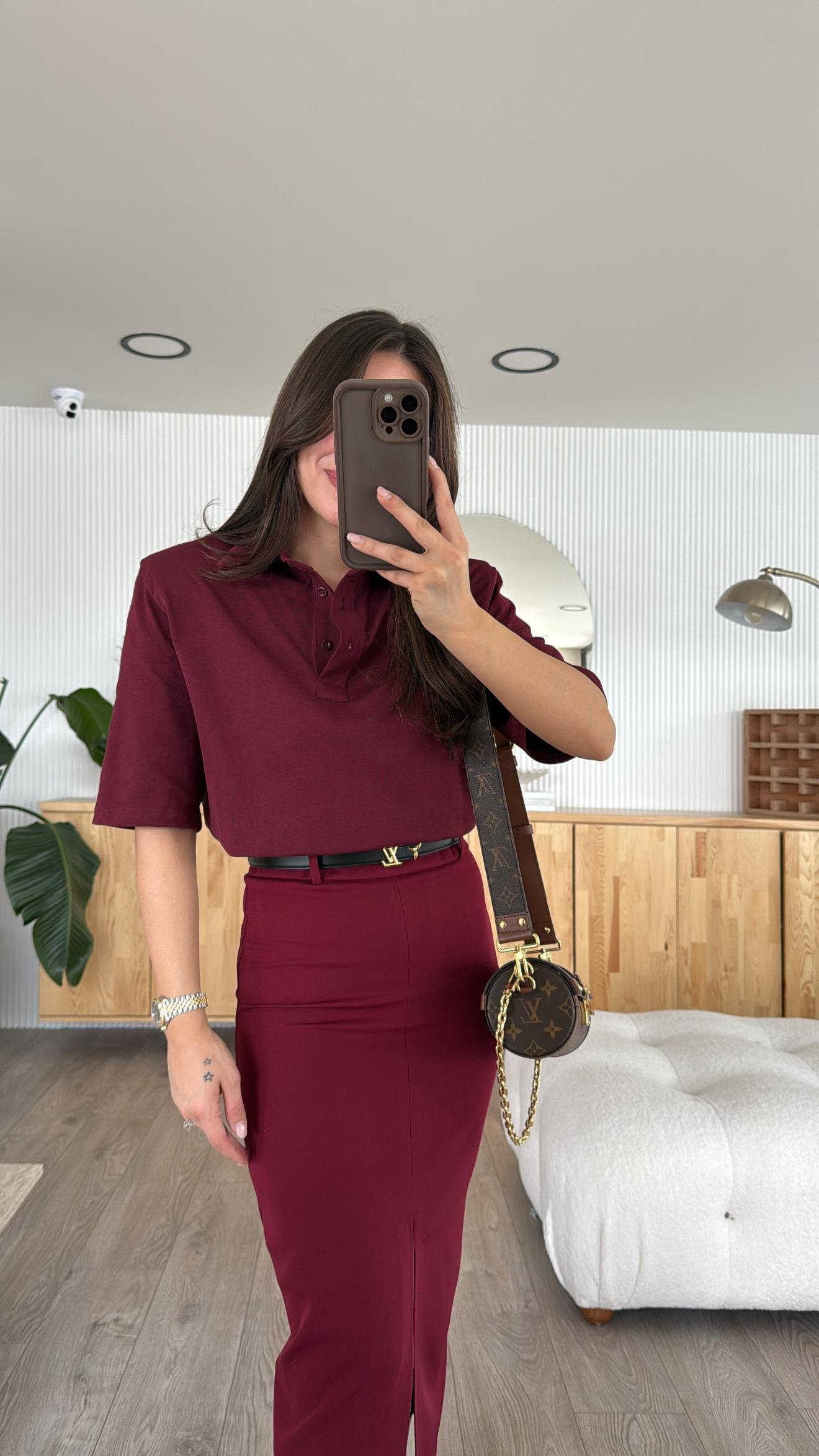 Bordo Polo Yaka Vatkalı Tshirt