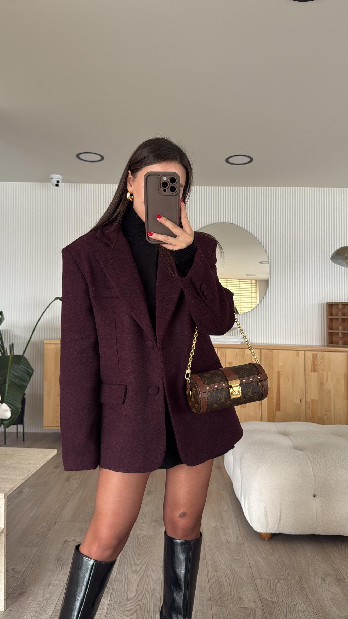 Bordo Şallı Kaşe Ceket