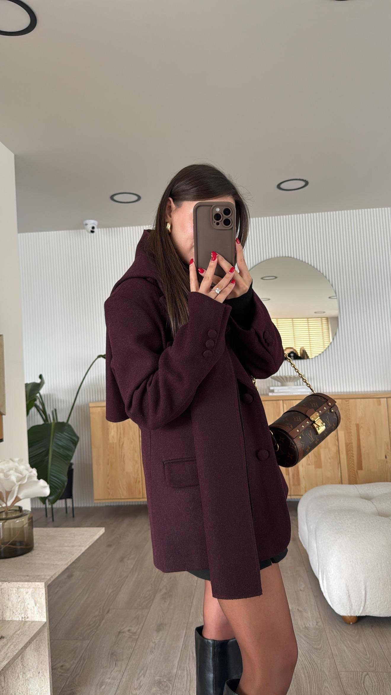 Bordo Şallı Kaşe Ceket