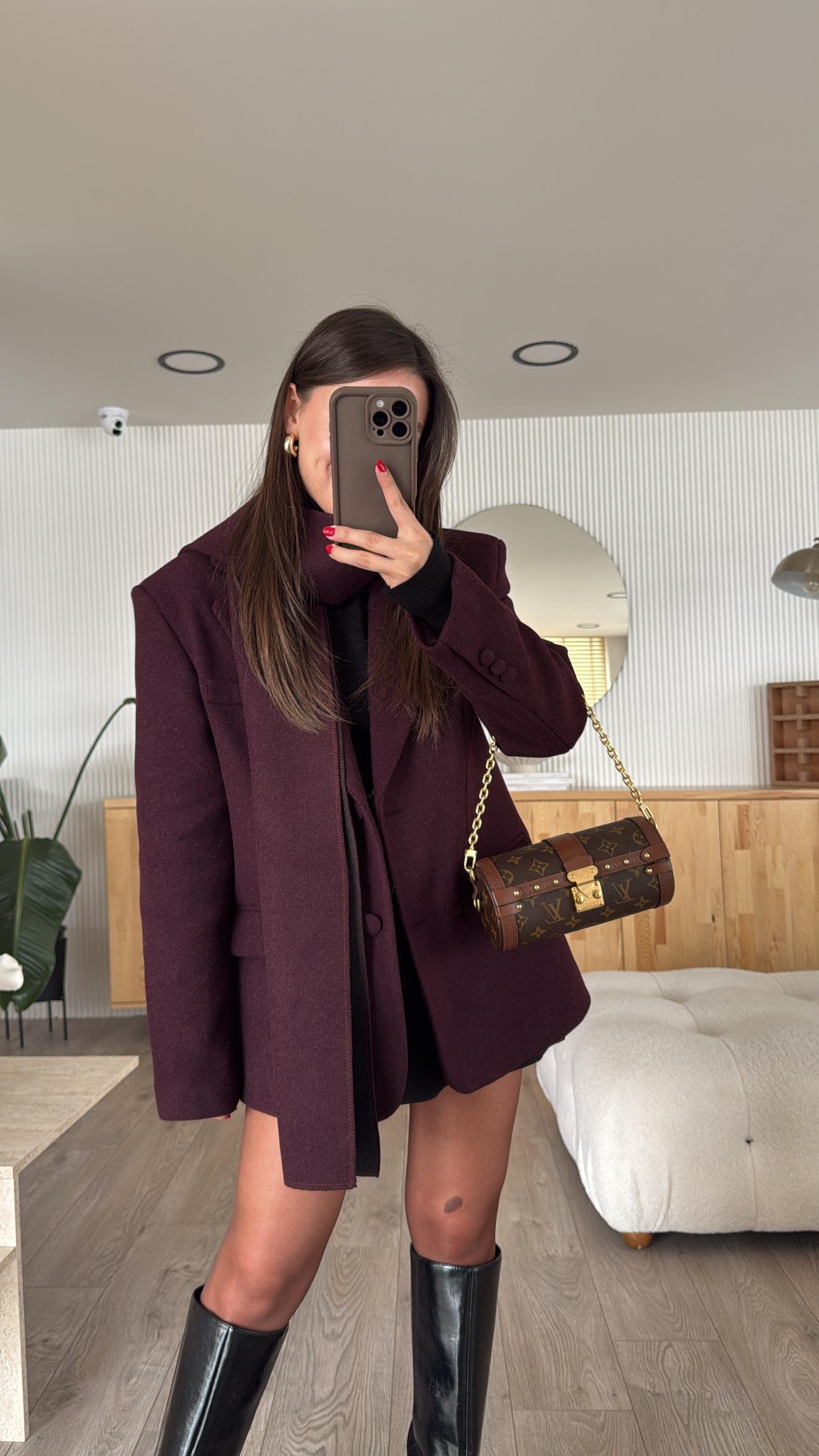 Bordo Şallı Kaşe Ceket