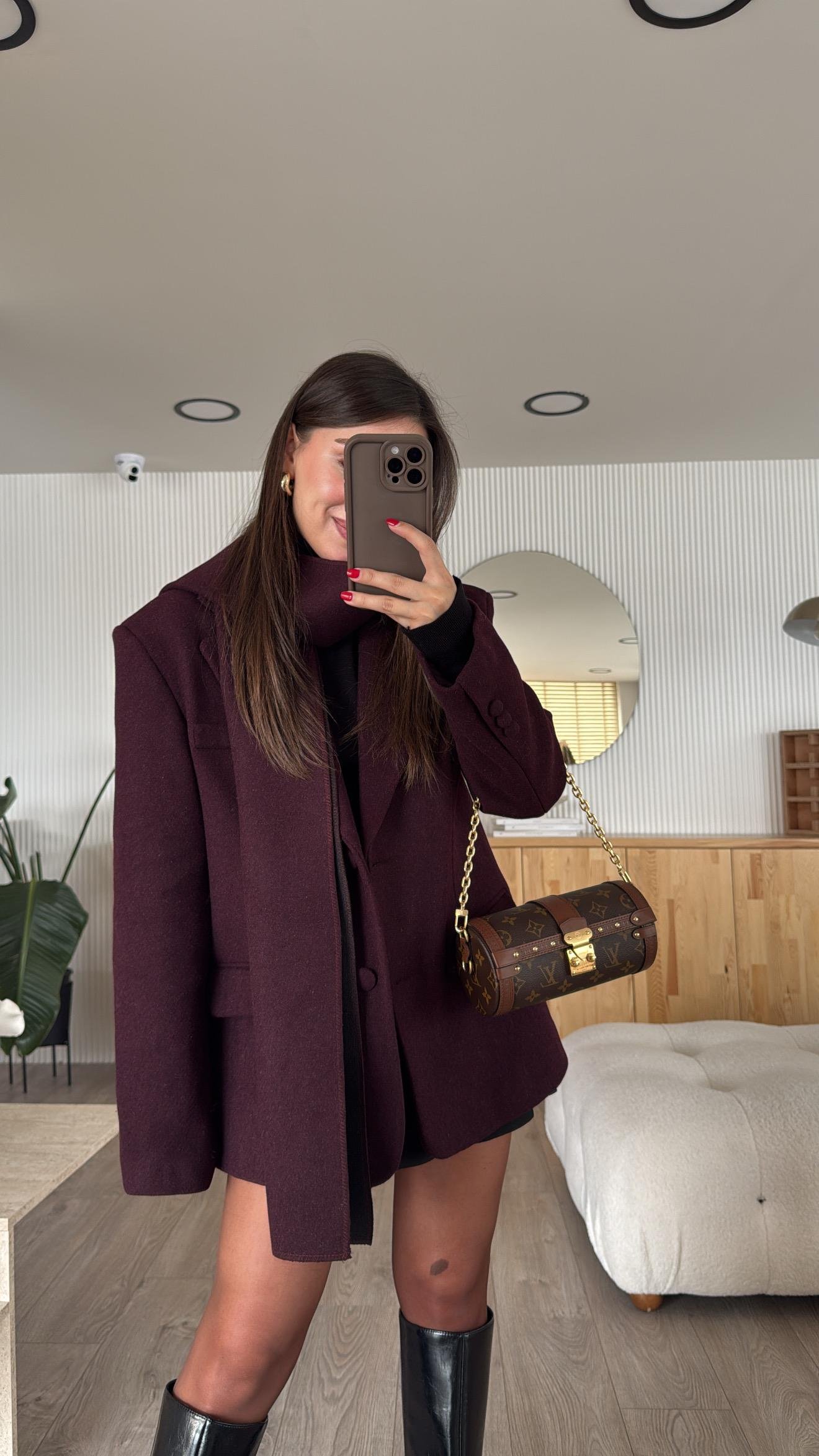 Bordo Şallı Kaşe Ceket