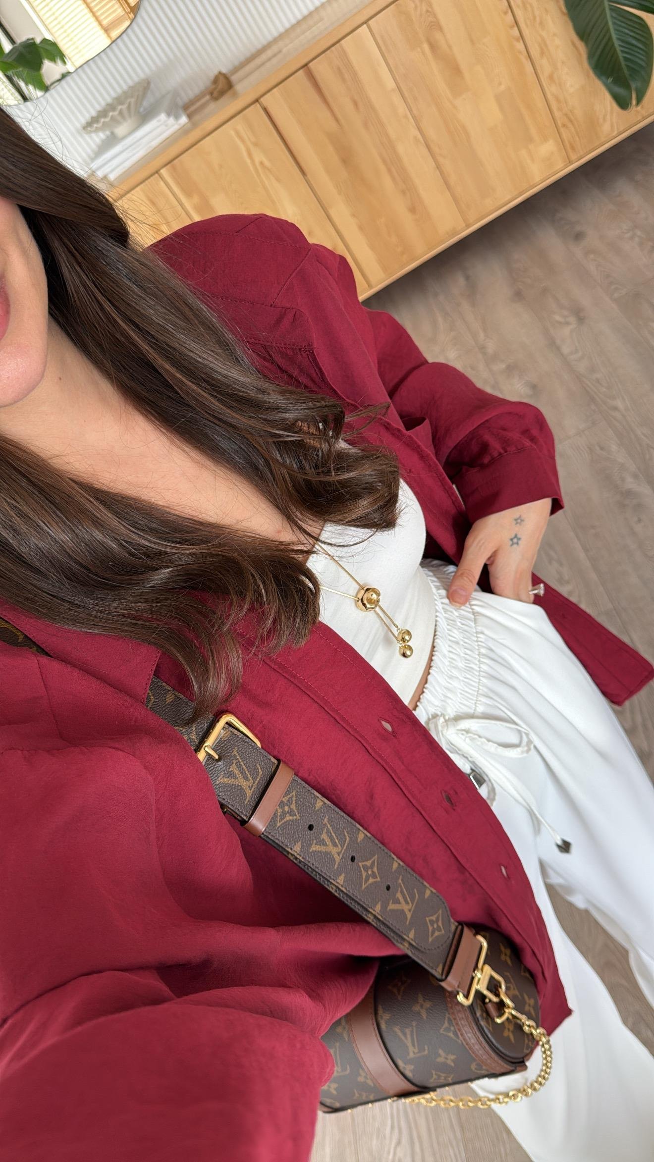 Bordo Tensel Kumaş Düşük Omuzlu Oversize Gömlek