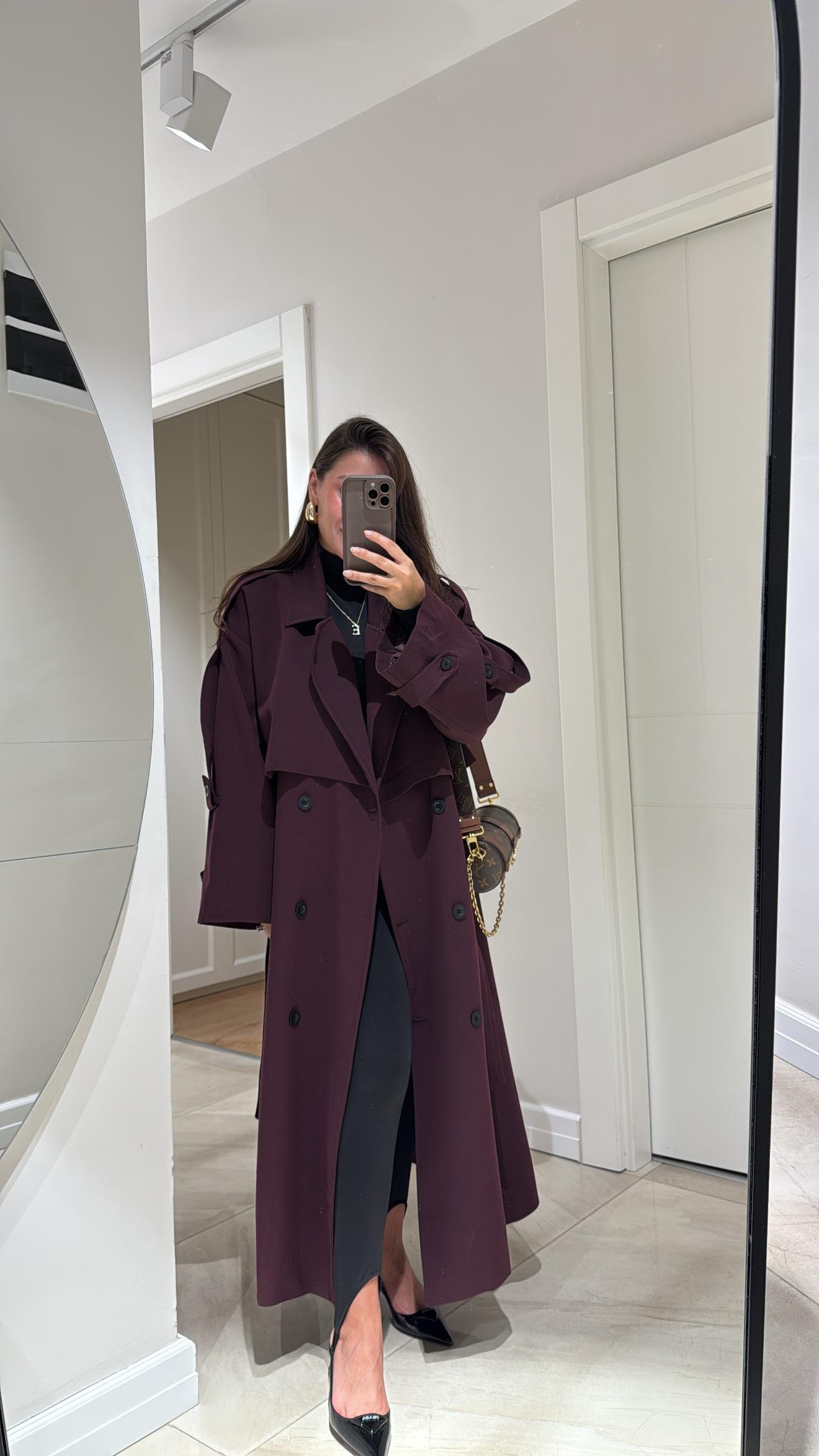 Bordo Tokalı Premium Oversize Trenç