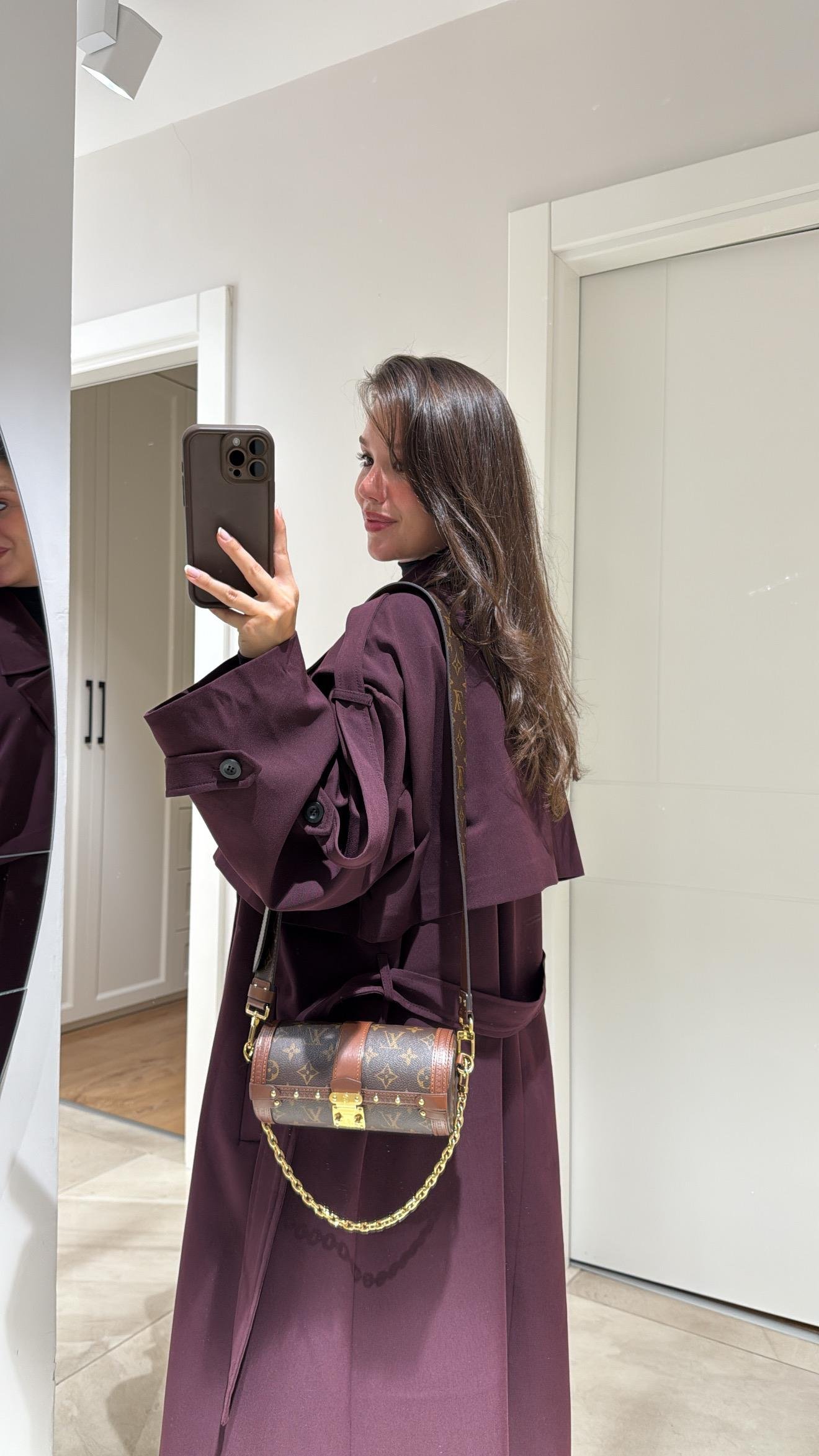 Bordo Tokalı Premium Oversize Trenç