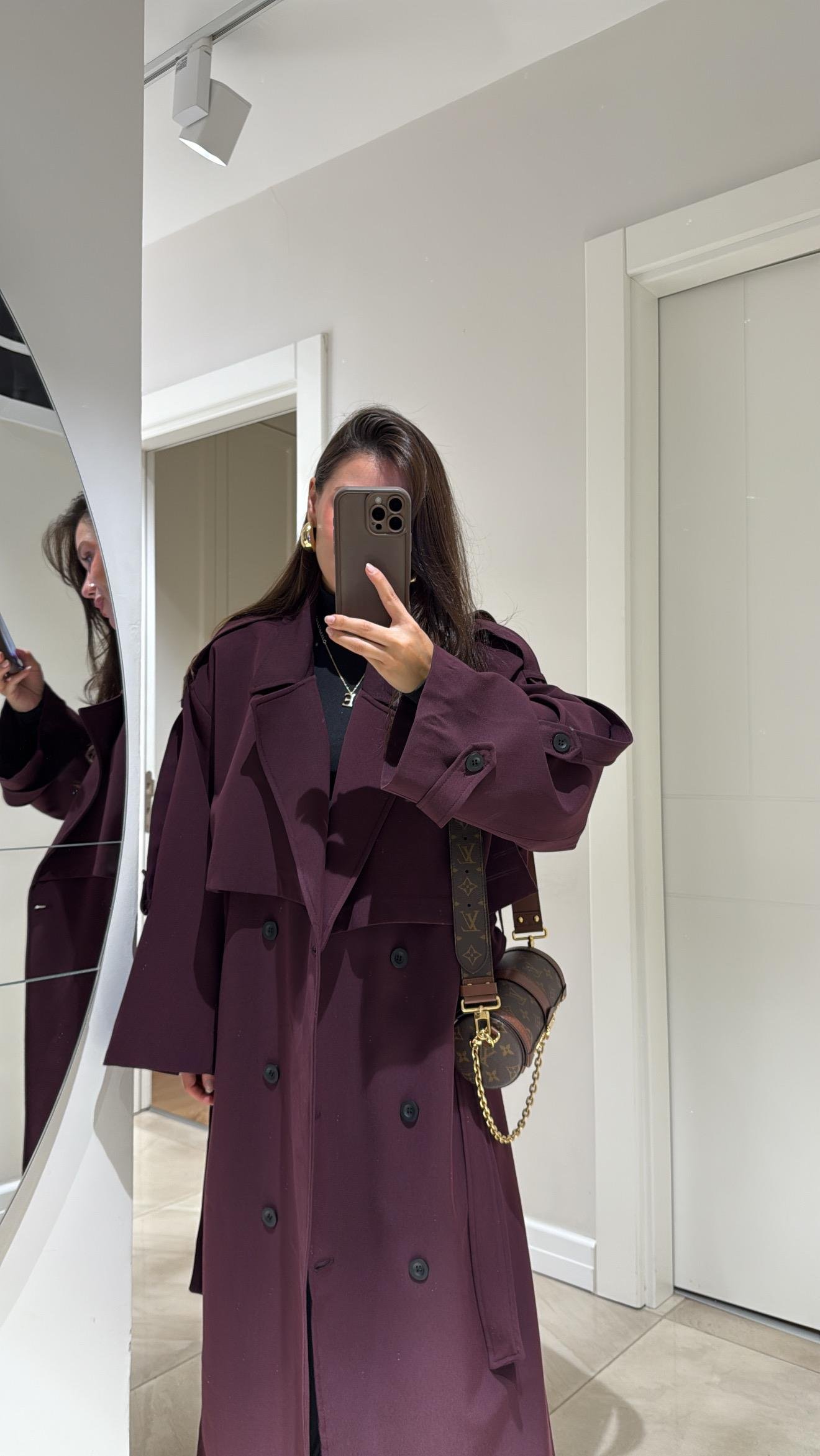 Bordo Tokalı Premium Oversize Trenç