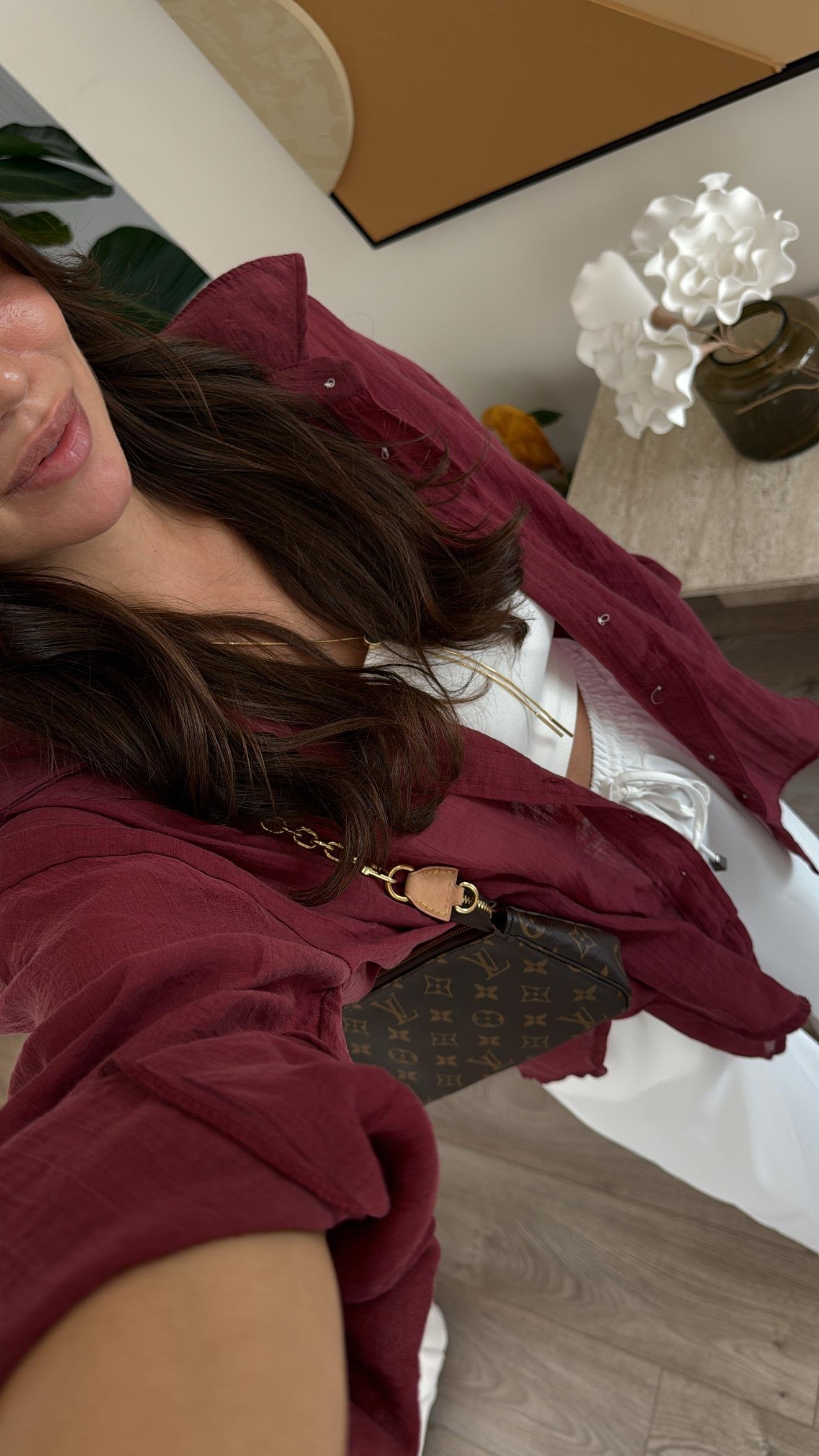 Bordo Transparan İpeksi Gömlek 