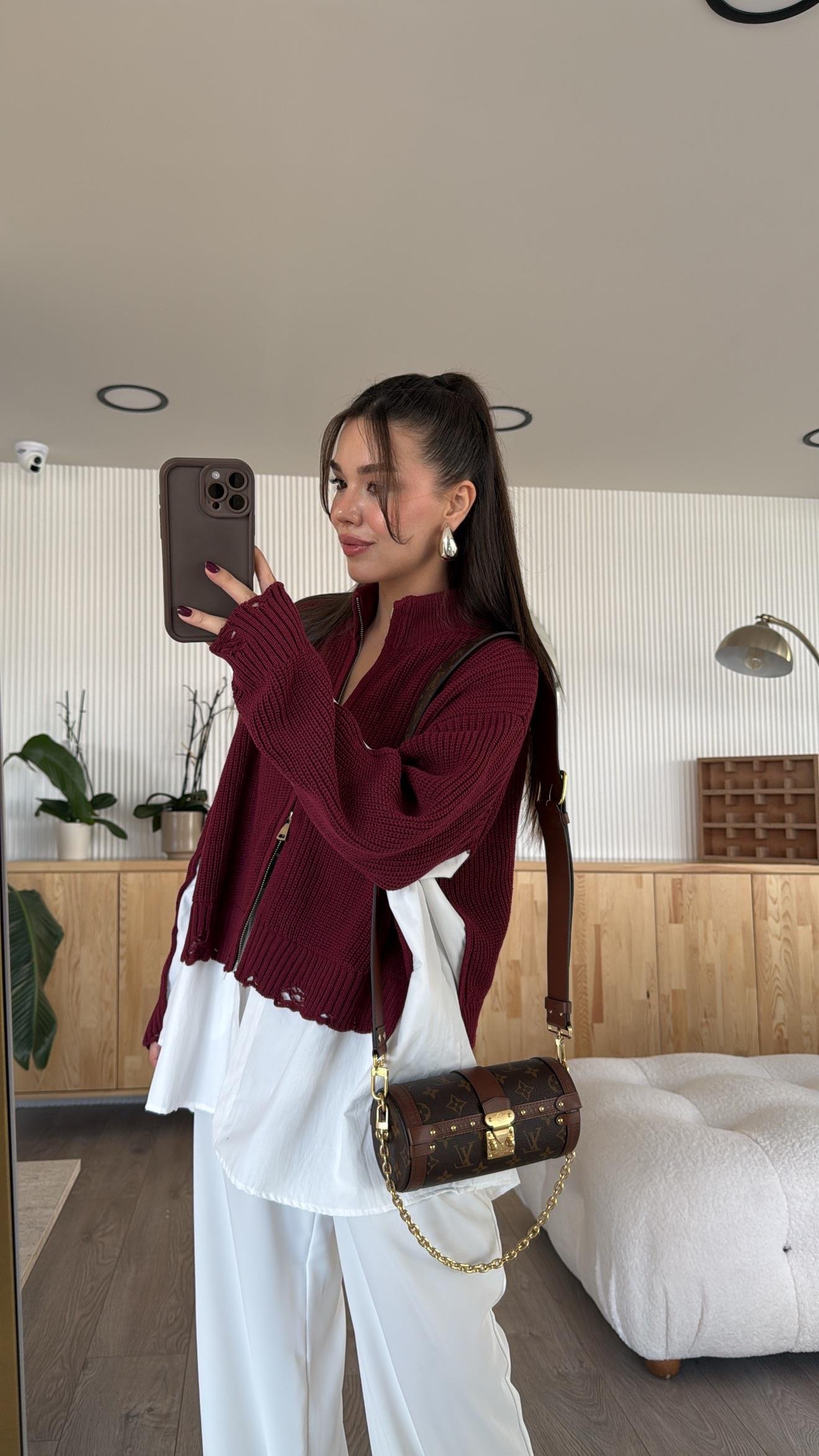 Bordo Triko Detaylı Ravi Gömlek Hırka