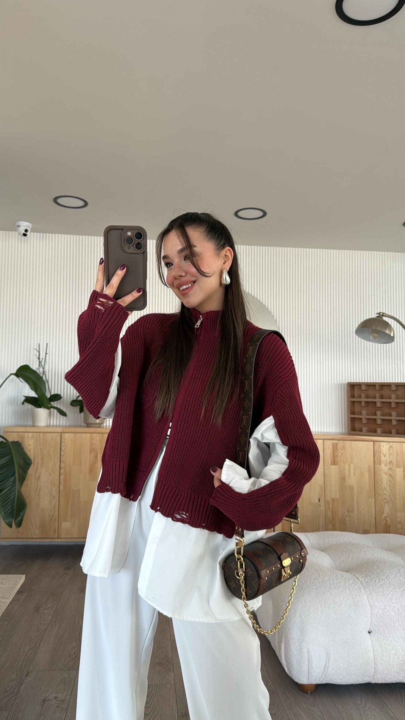 Bordo Triko Detaylı Ravi Gömlek Hırka