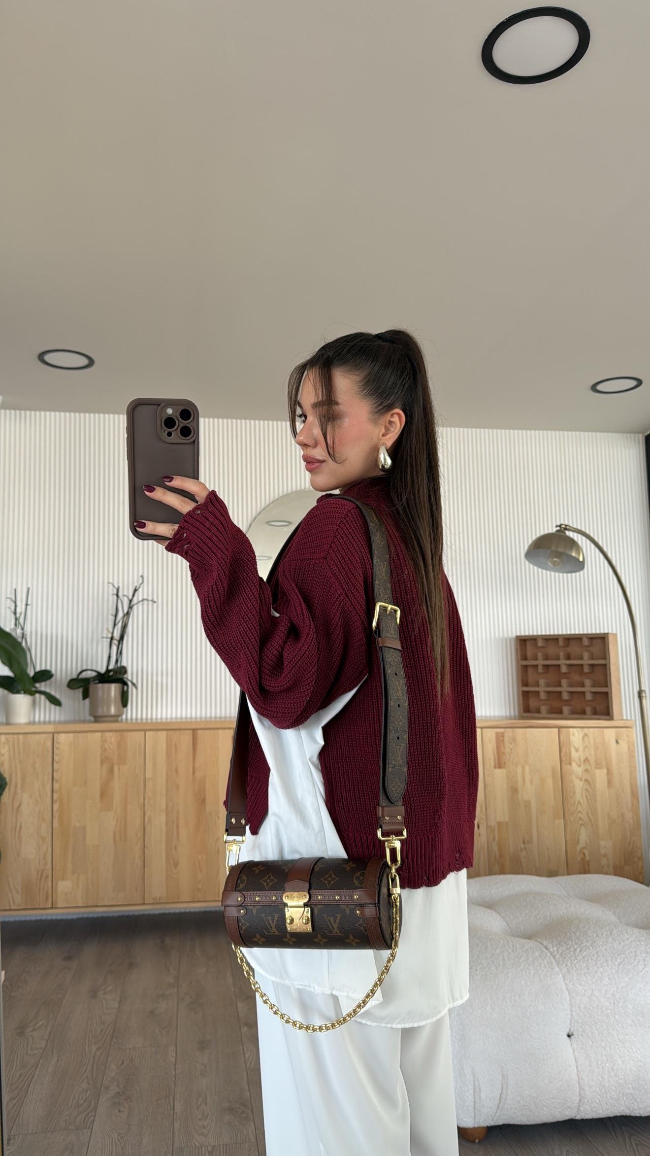 Bordo Triko Detaylı Ravi Gömlek Hırka