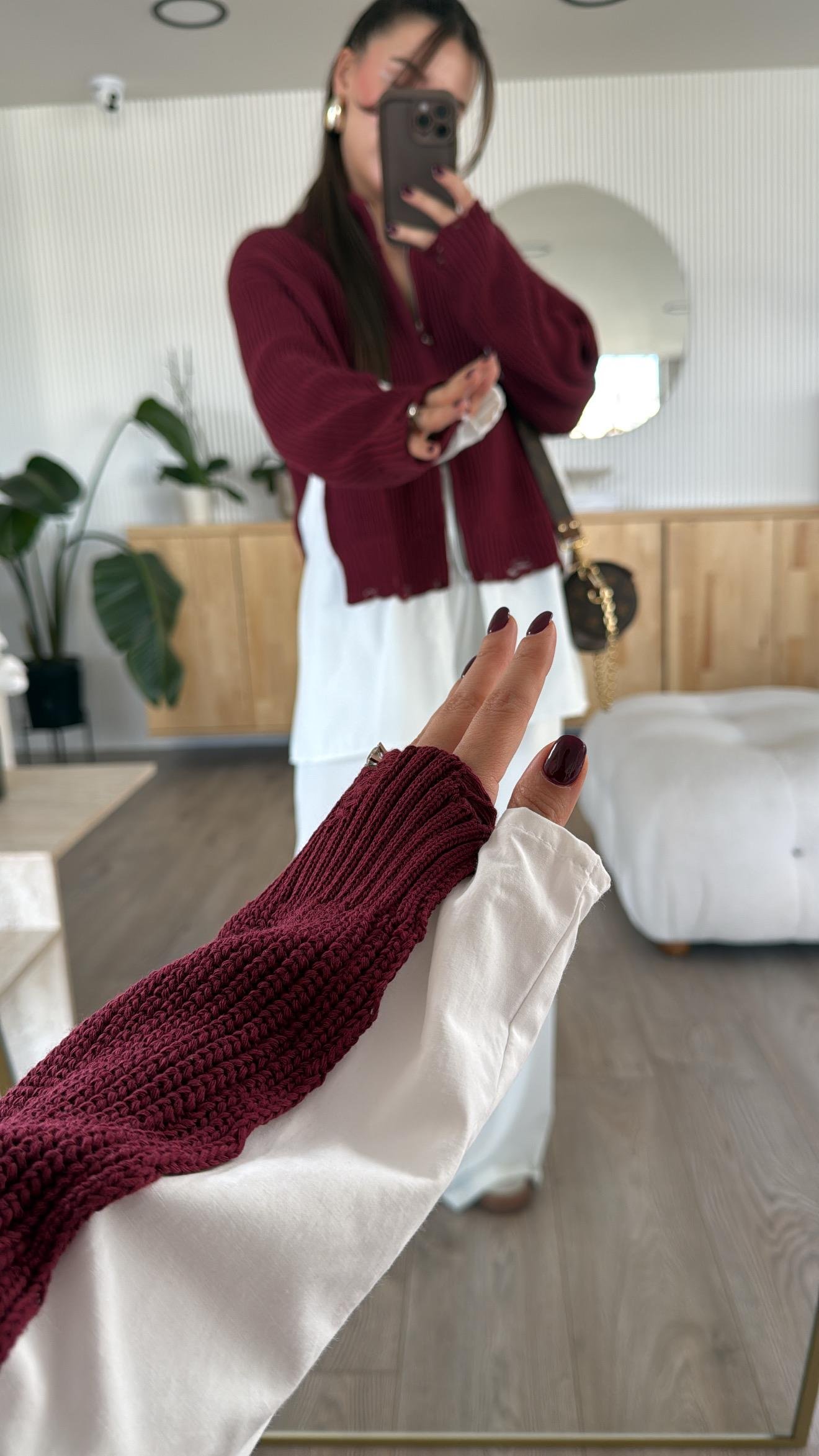 Bordo Triko Detaylı Ravi Gömlek Hırka