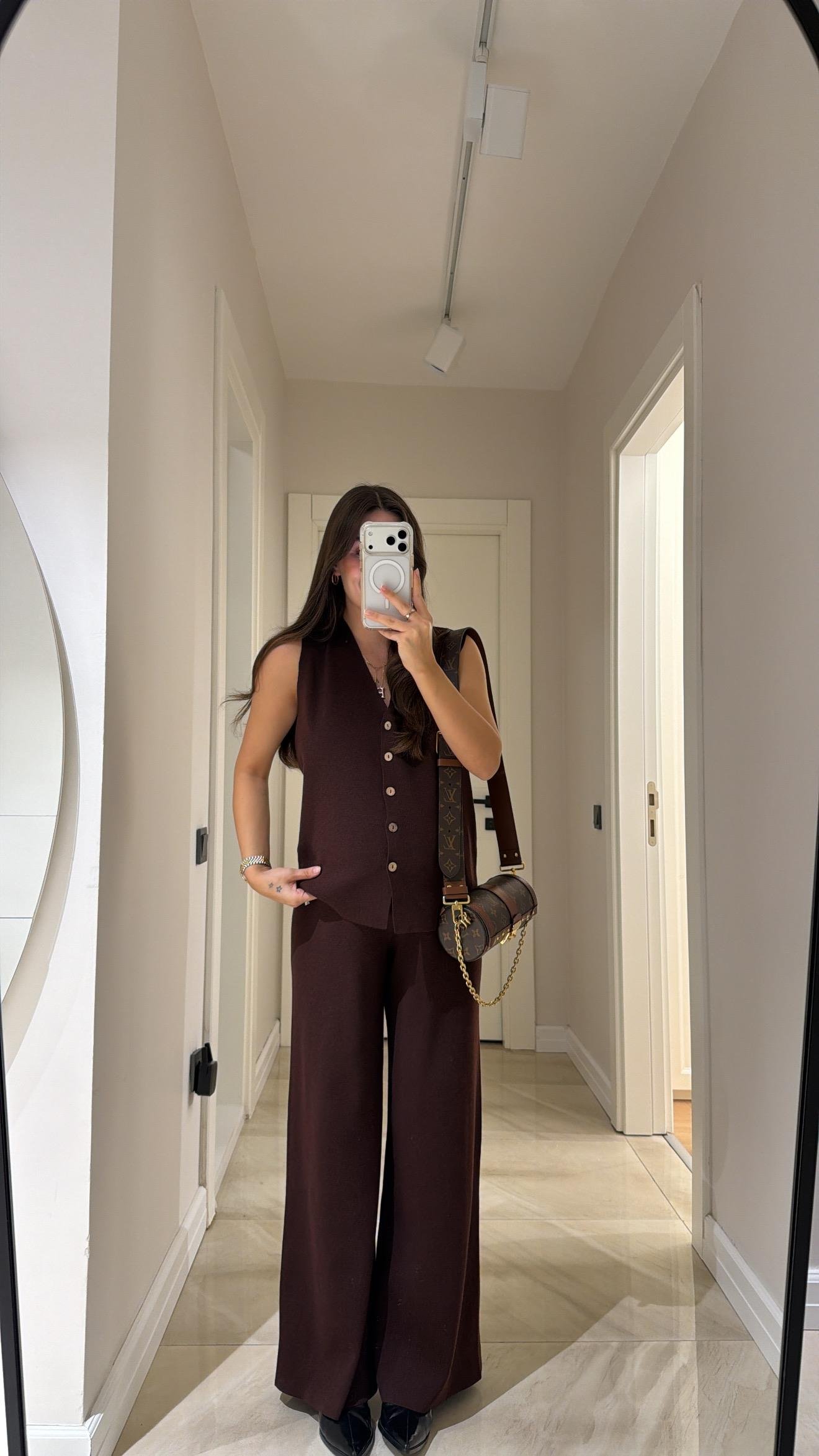 Bordo V Yaka Ön Düğmeli Triko Yelek Takım