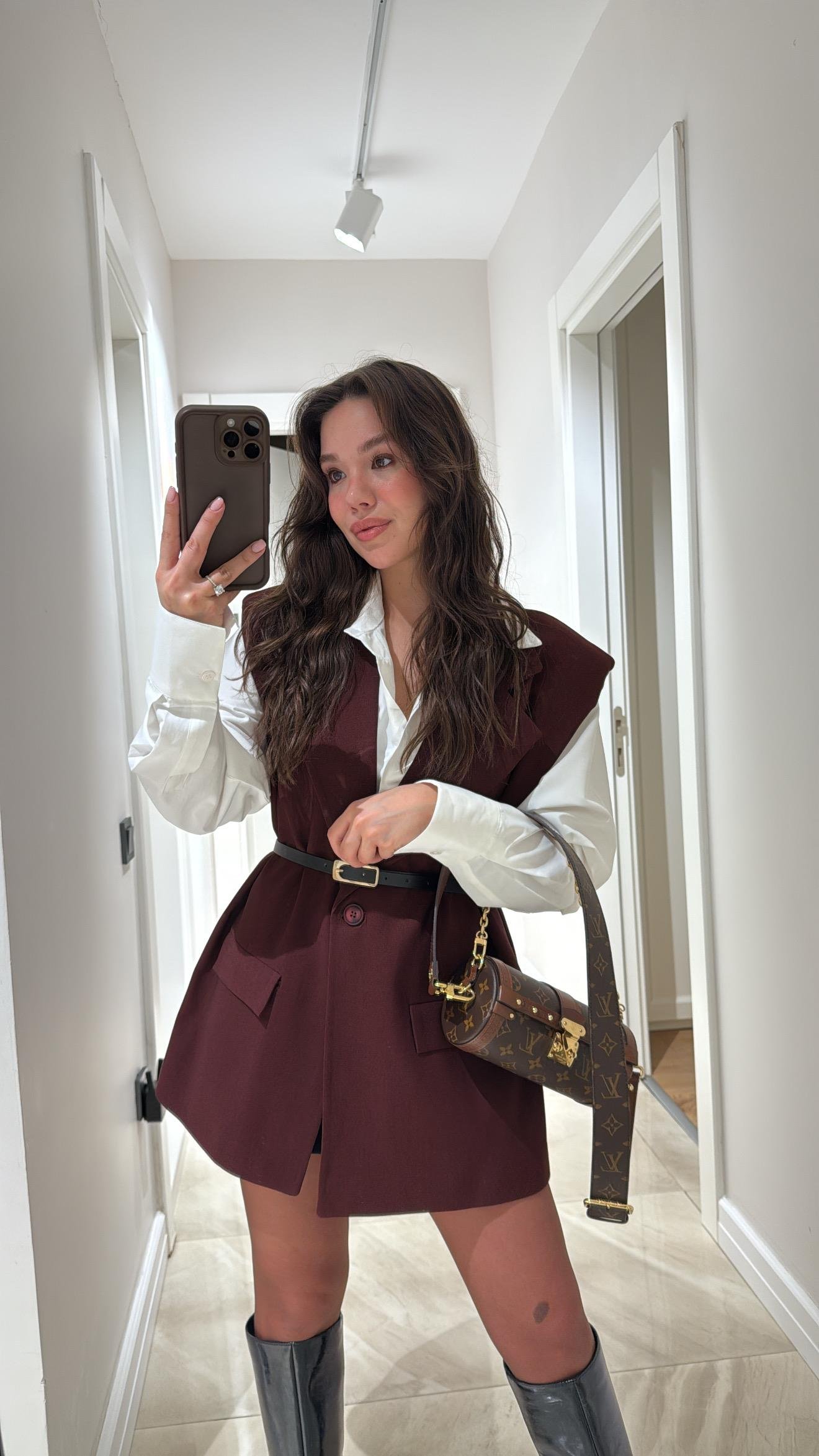 Bordo Vatkalı Kemerli Yelek 