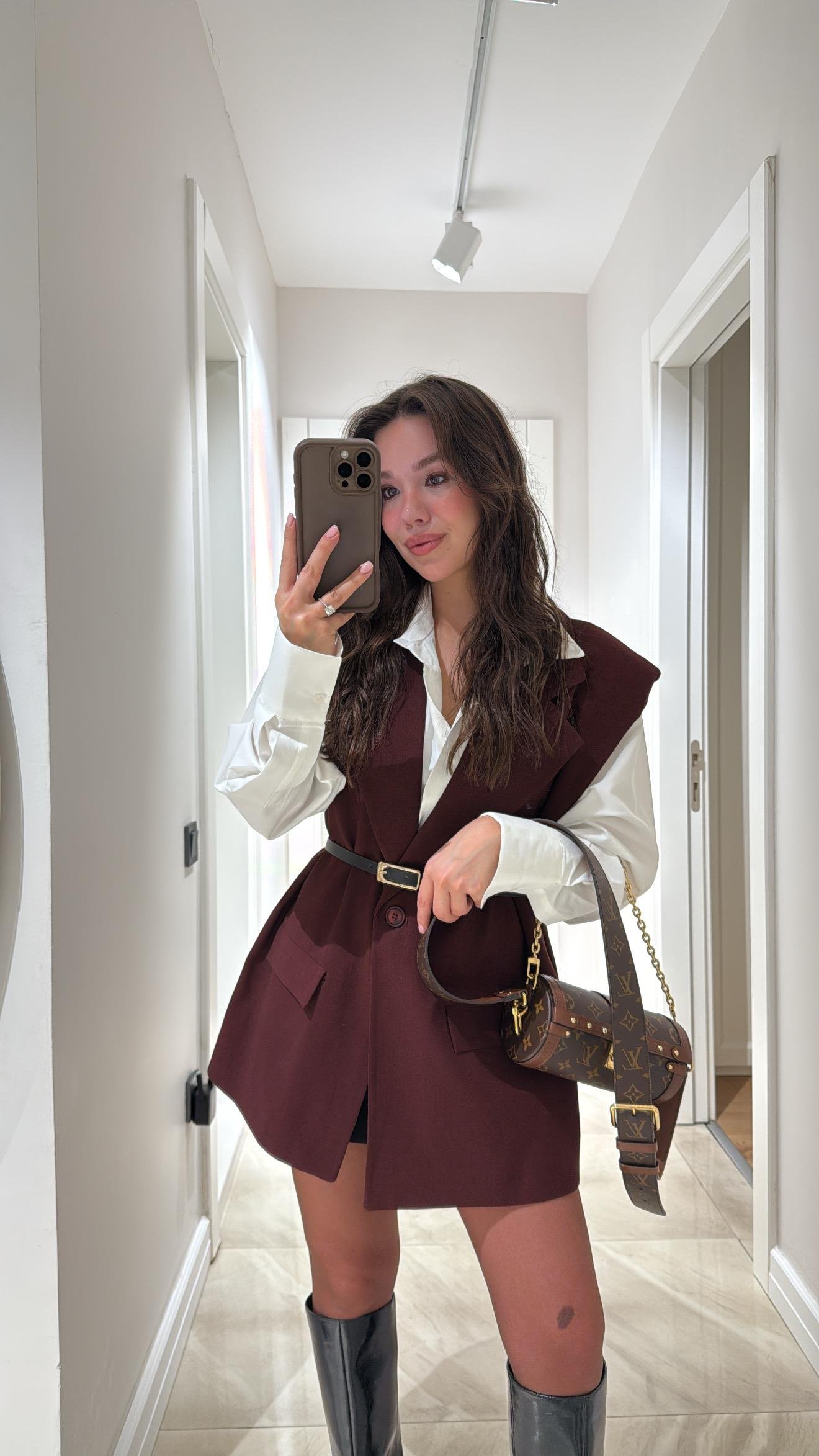 Bordo Vatkalı Kemerli Yelek 