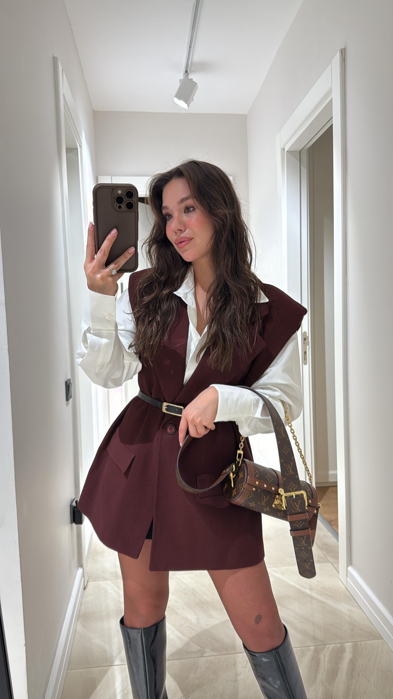 Bordo Vatkalı Kemerli Yelek 