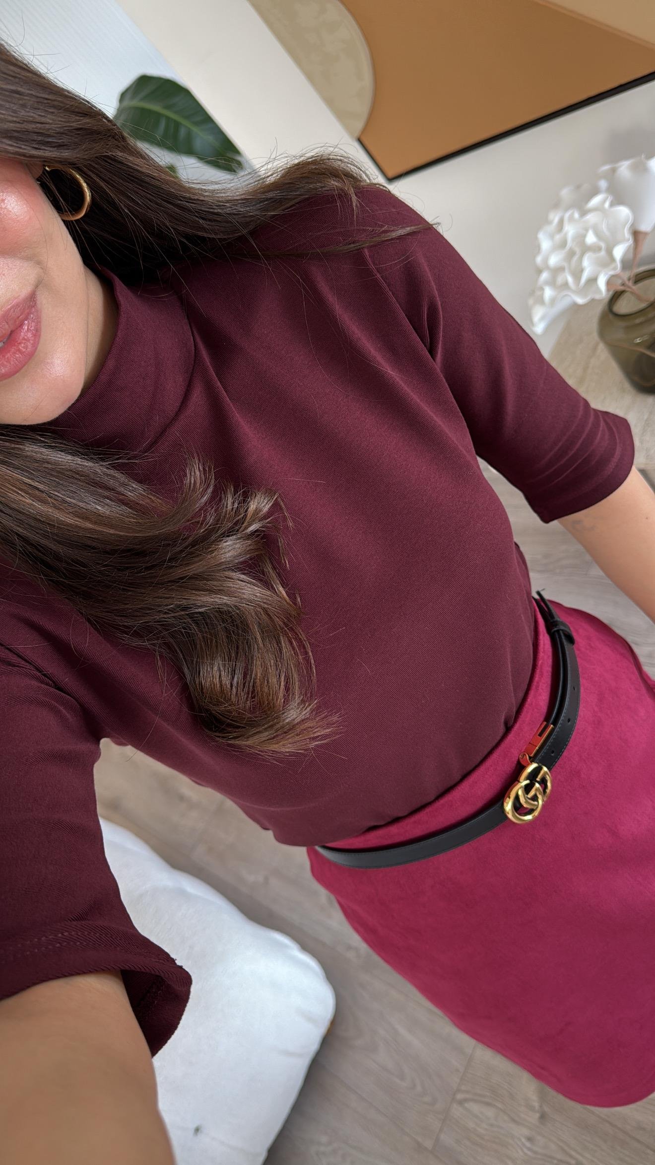 Bordo Yarım Balıkçı Kısa Kol Dilvin Body 