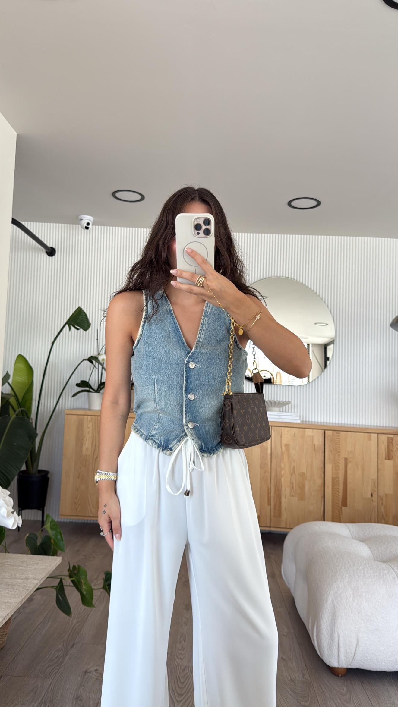 Buz Mavi Eskitmeli Düğmeli Jean Yelek