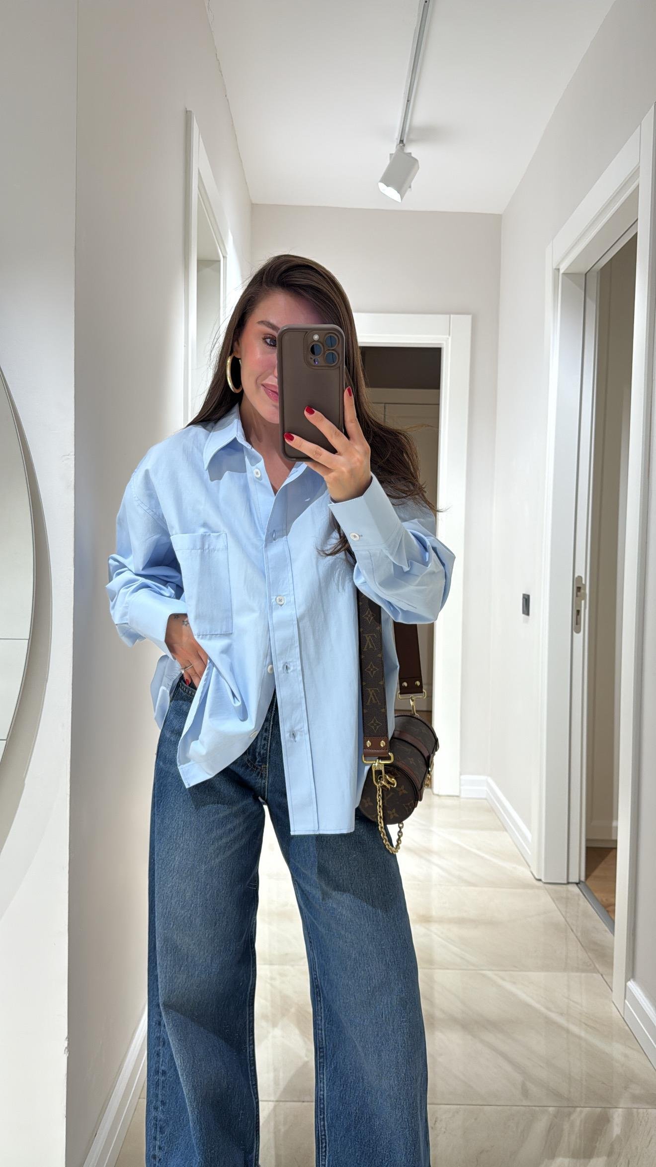 Buz Mavi Tek Cepli Poplin Kumaş Ravi Gömlek