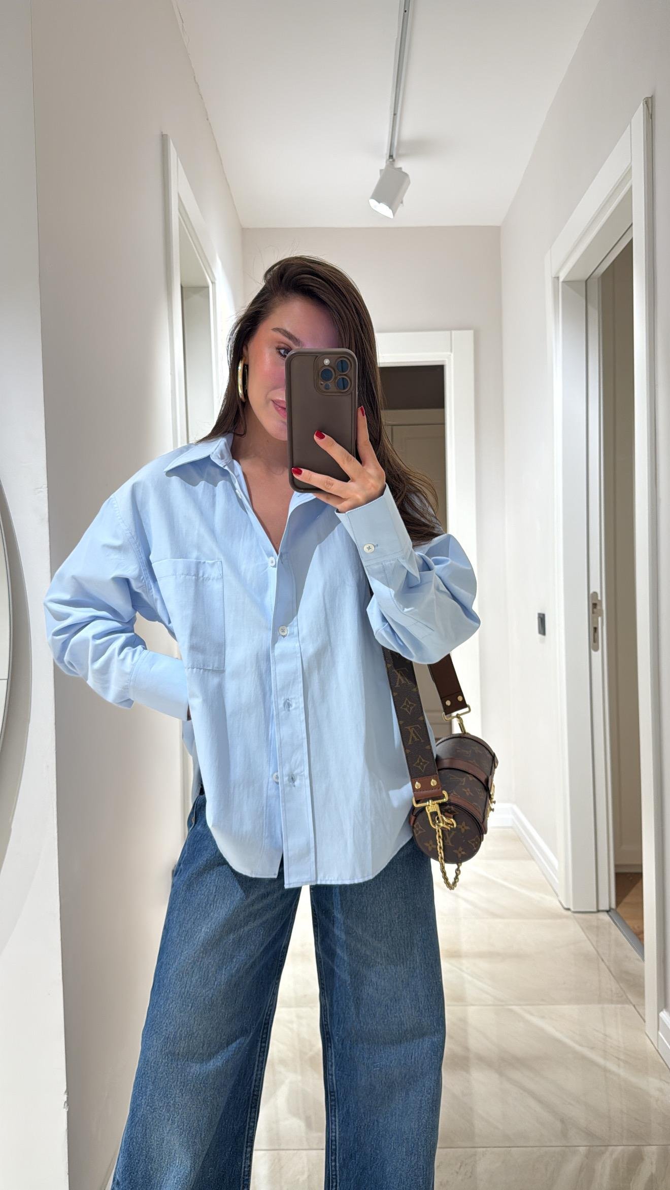 Buz Mavi Tek Cepli Poplin Kumaş Ravi Gömlek